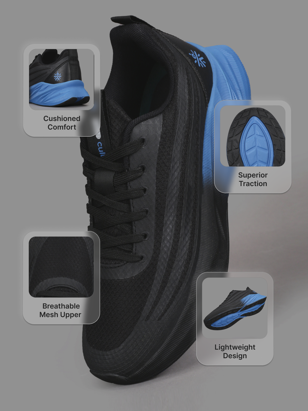 cult Men's Strix Running Shoes - Black/Blue