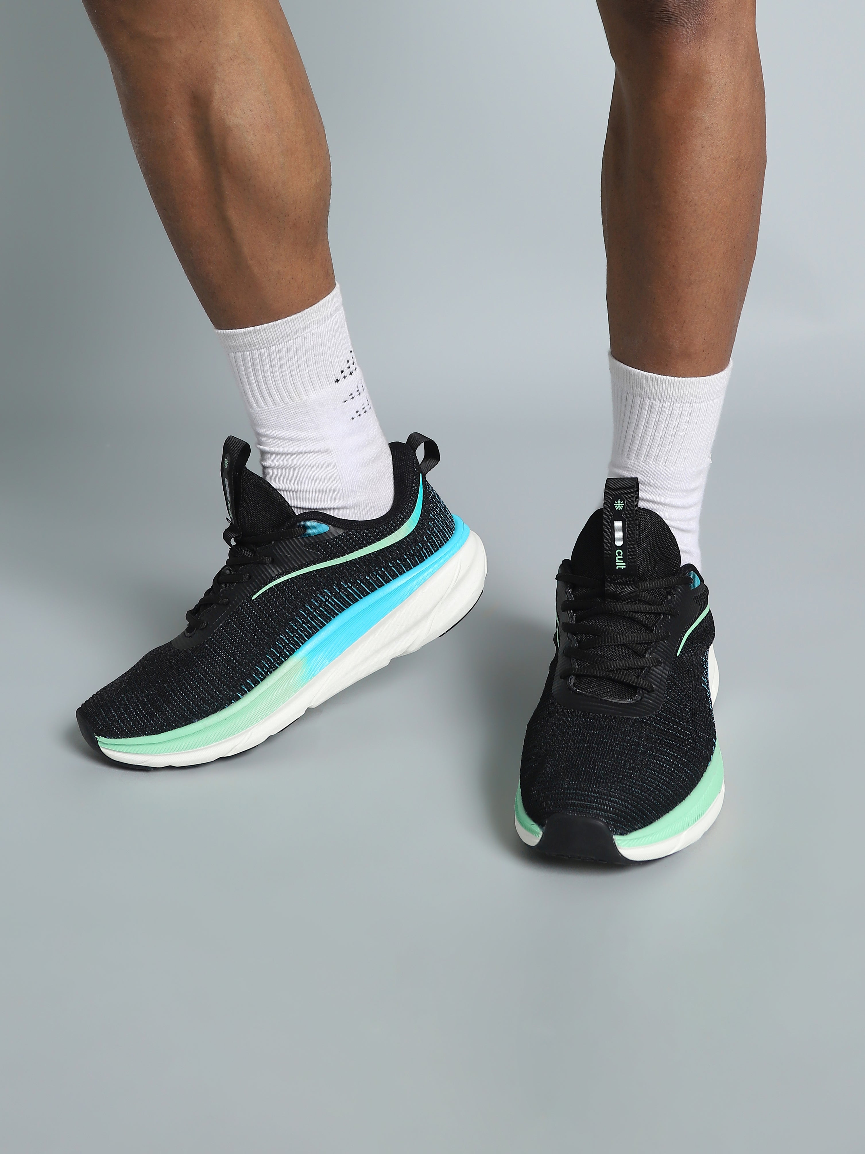 cult Men's Flytor Running Shoes - Black/Sea Green