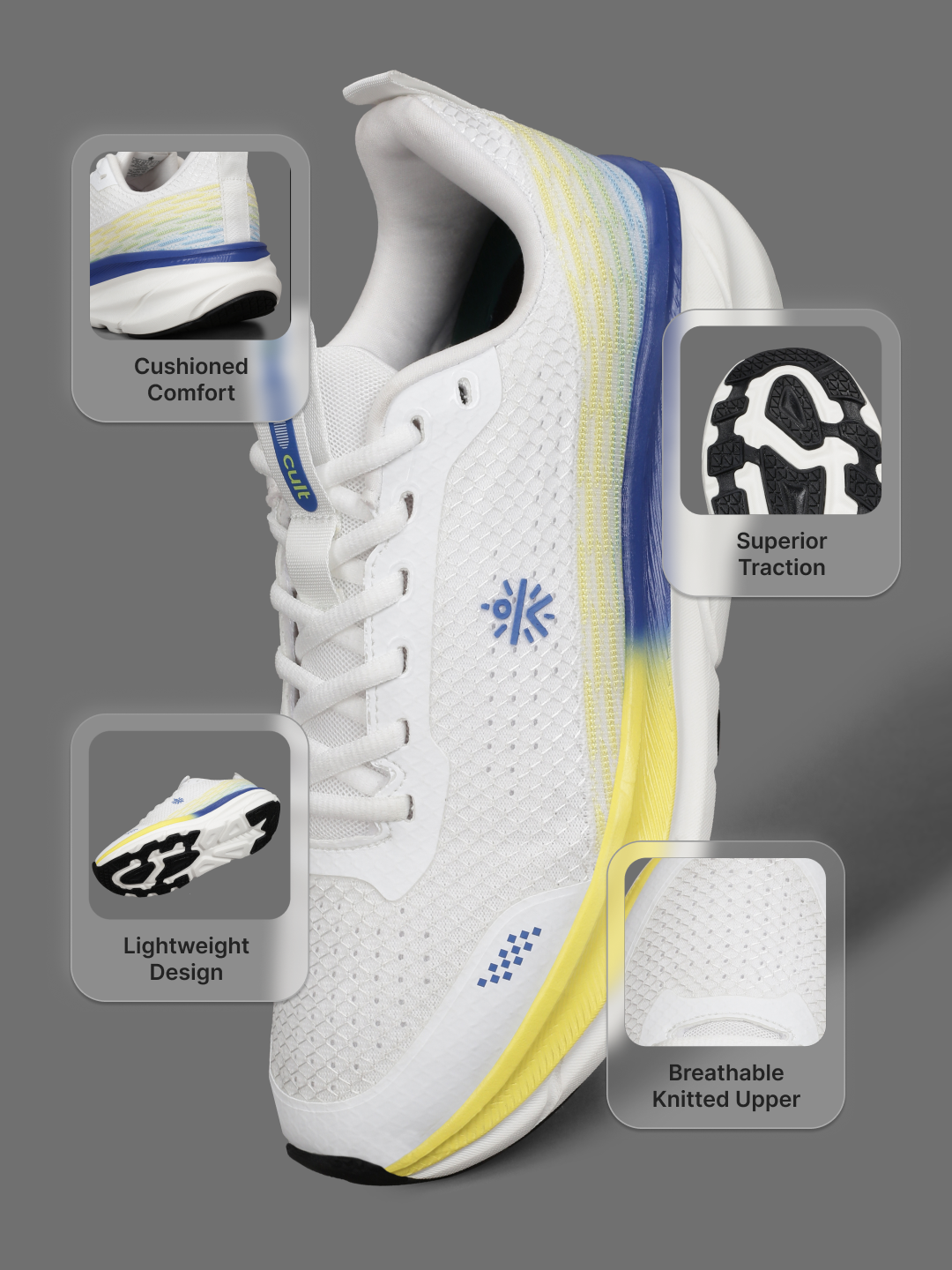 cult Men's Strion Running Shoes - White/Lime Yellow