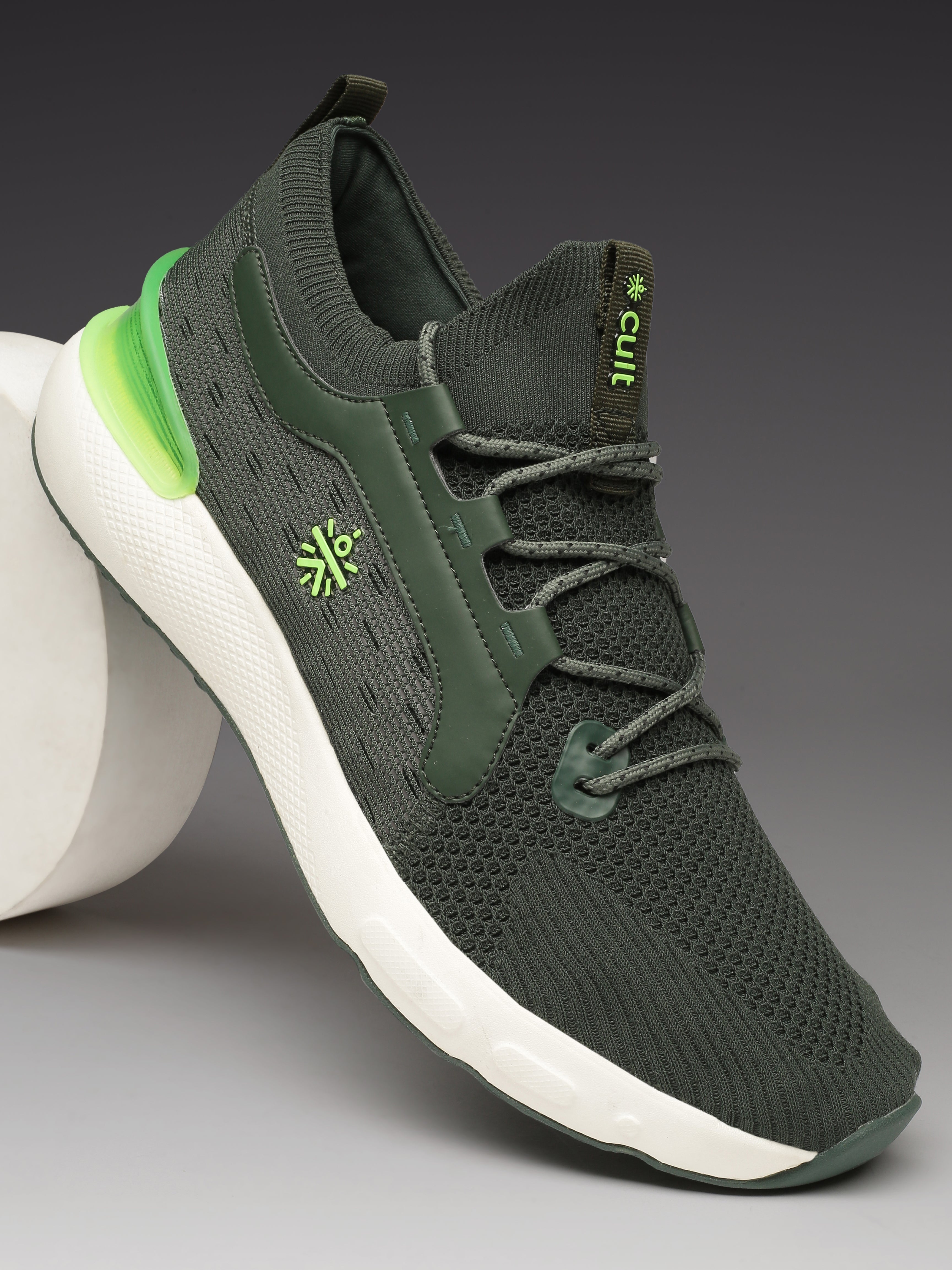 cult Men's Motive Running Shoes - Bottle Green/Neon Green