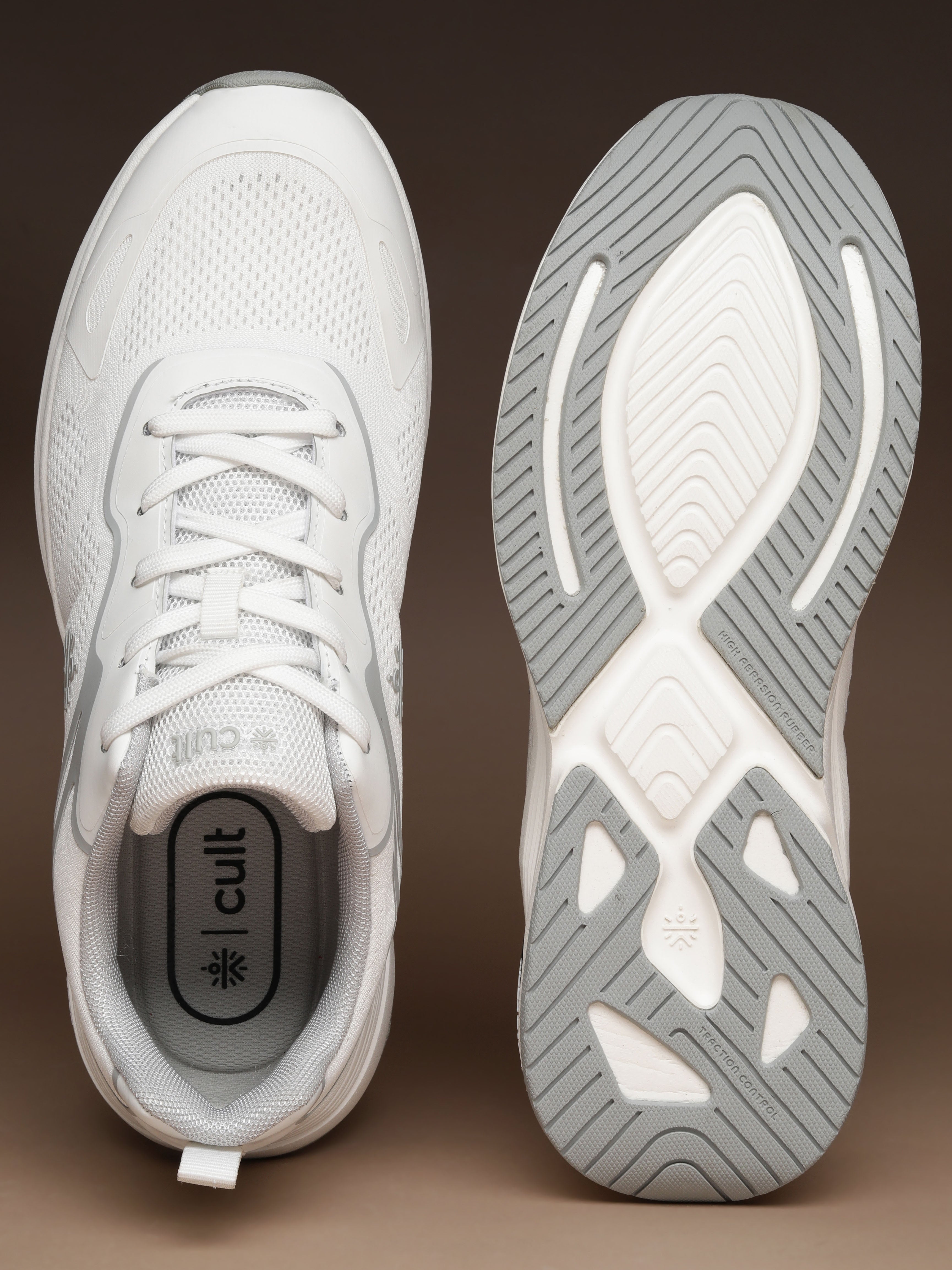 cult Men's Zyon Running Shoes with Durable Rubber Outsole & Cushioning for Runs up to 20 km - White/L.Grey