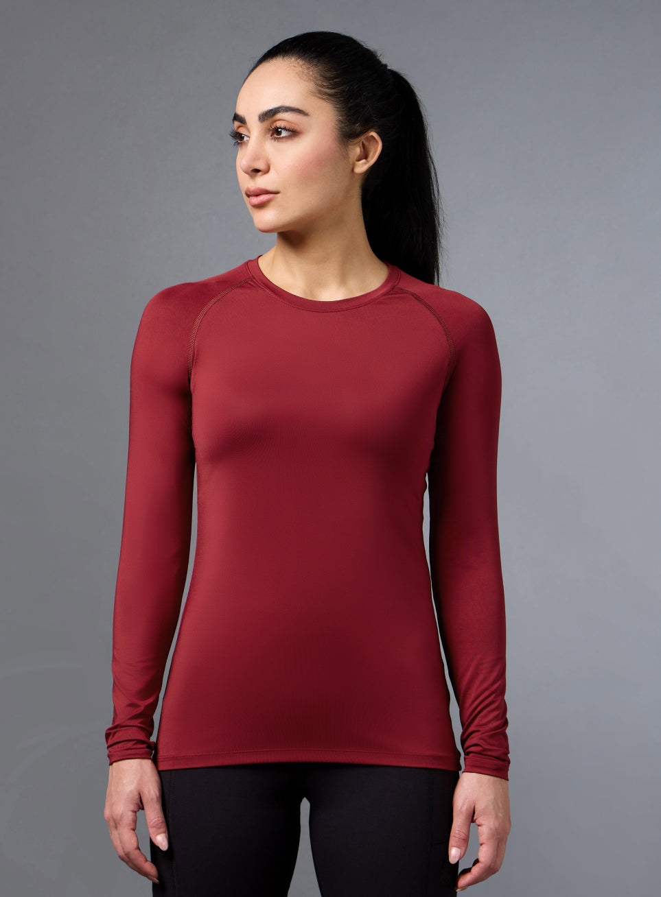 Women's Base Layer Maroon Compression Running Top