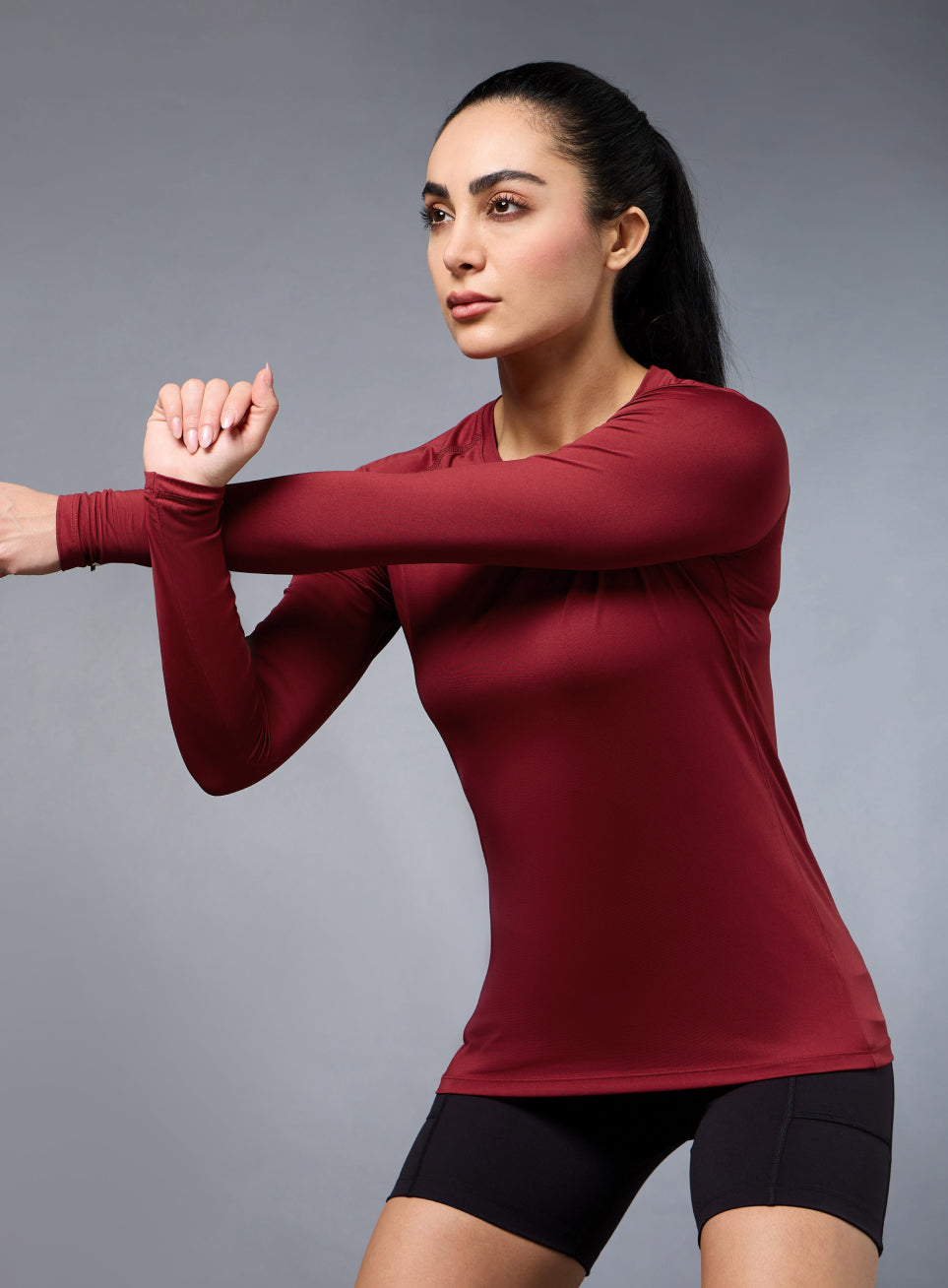 Women's Base Layer Maroon Compression Running Top