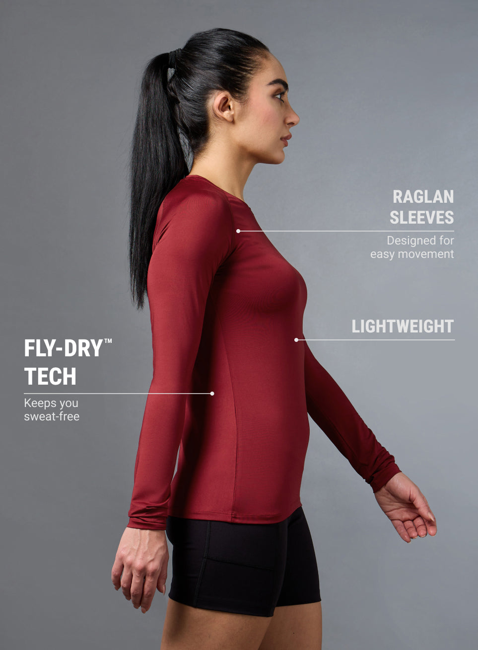 Women's Base Layer Maroon Compression Running Top