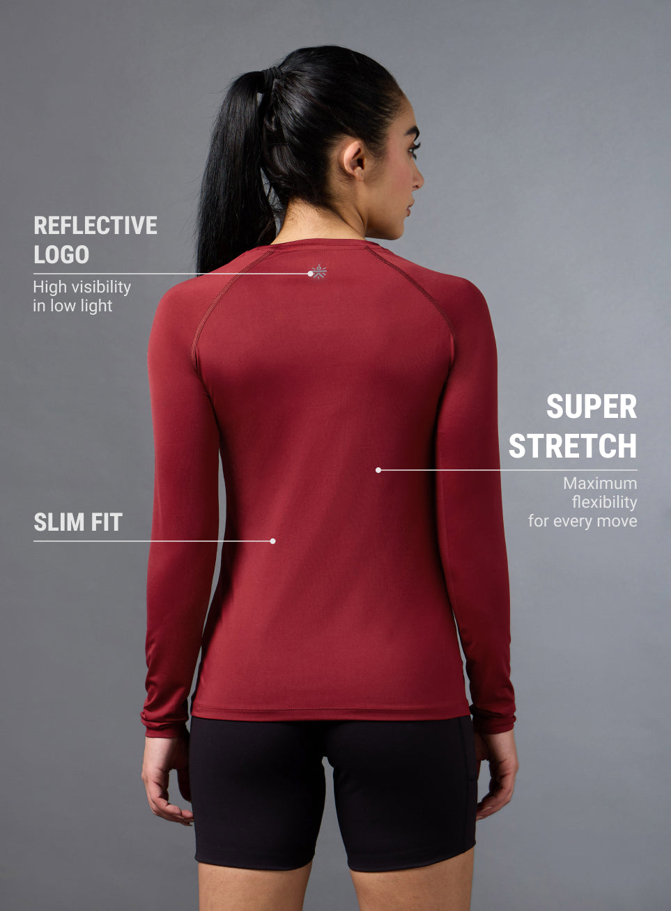 Women's Base Layer Maroon Compression Running Top