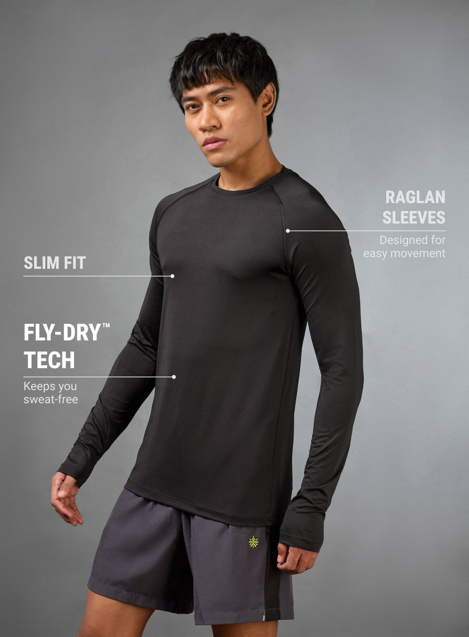 Men's Black Base Layer Run Full Sleeve Slim Fit T-shirt