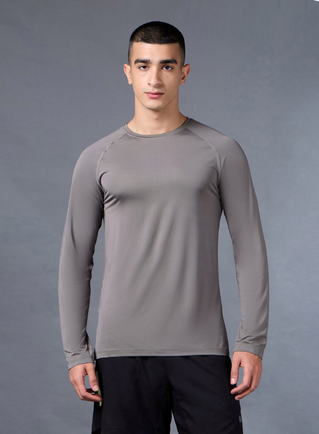 Men's Grey Base Layer Run Full Sleeve Slim Fit T-shirt