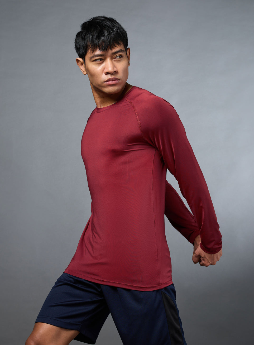 Men's Maroon Base Layer Run Full Sleeve Slim Fit T-shirt