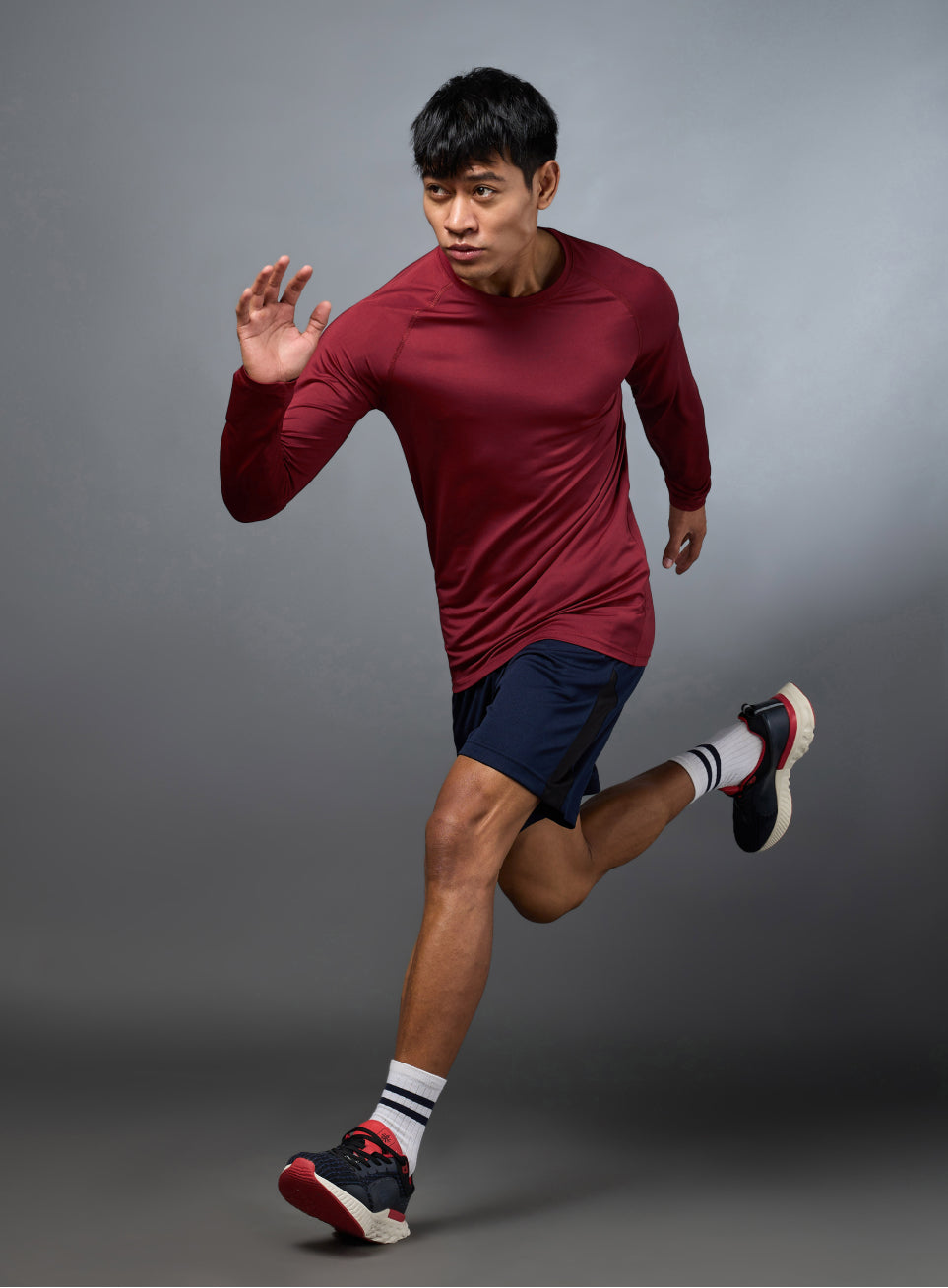 Men's Maroon Base Layer Run Full Sleeve Slim Fit T-shirt
