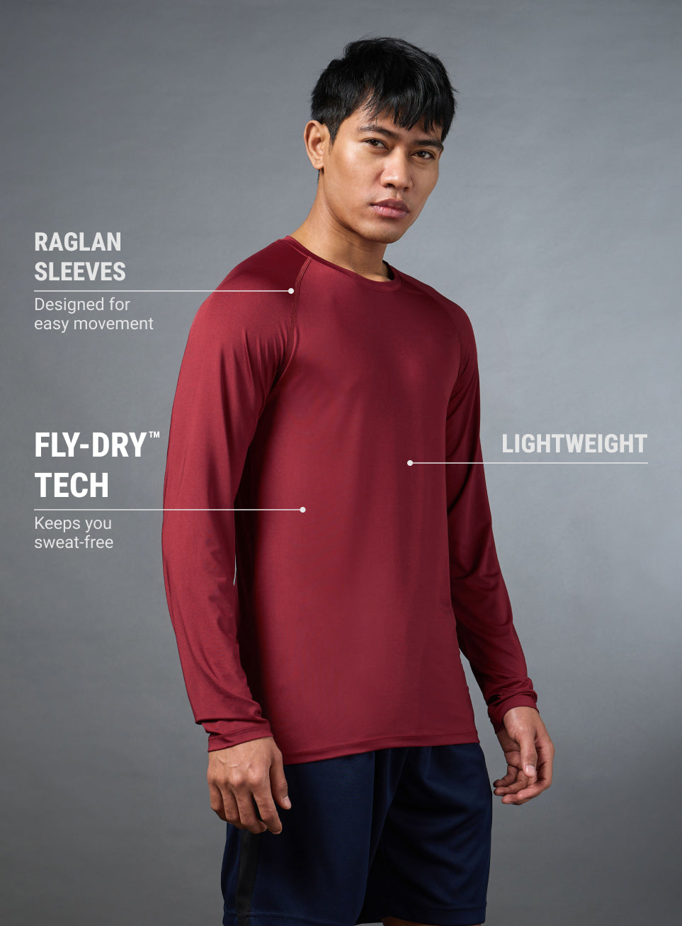 Men's Maroon Base Layer Run Full Sleeve Slim Fit T-shirt