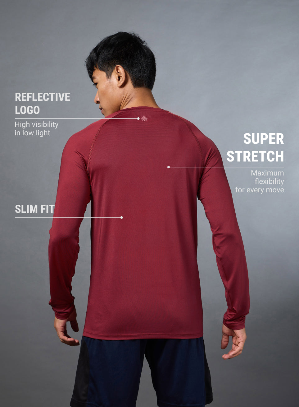 Men's Maroon Base Layer Run Full Sleeve Slim Fit T-shirt