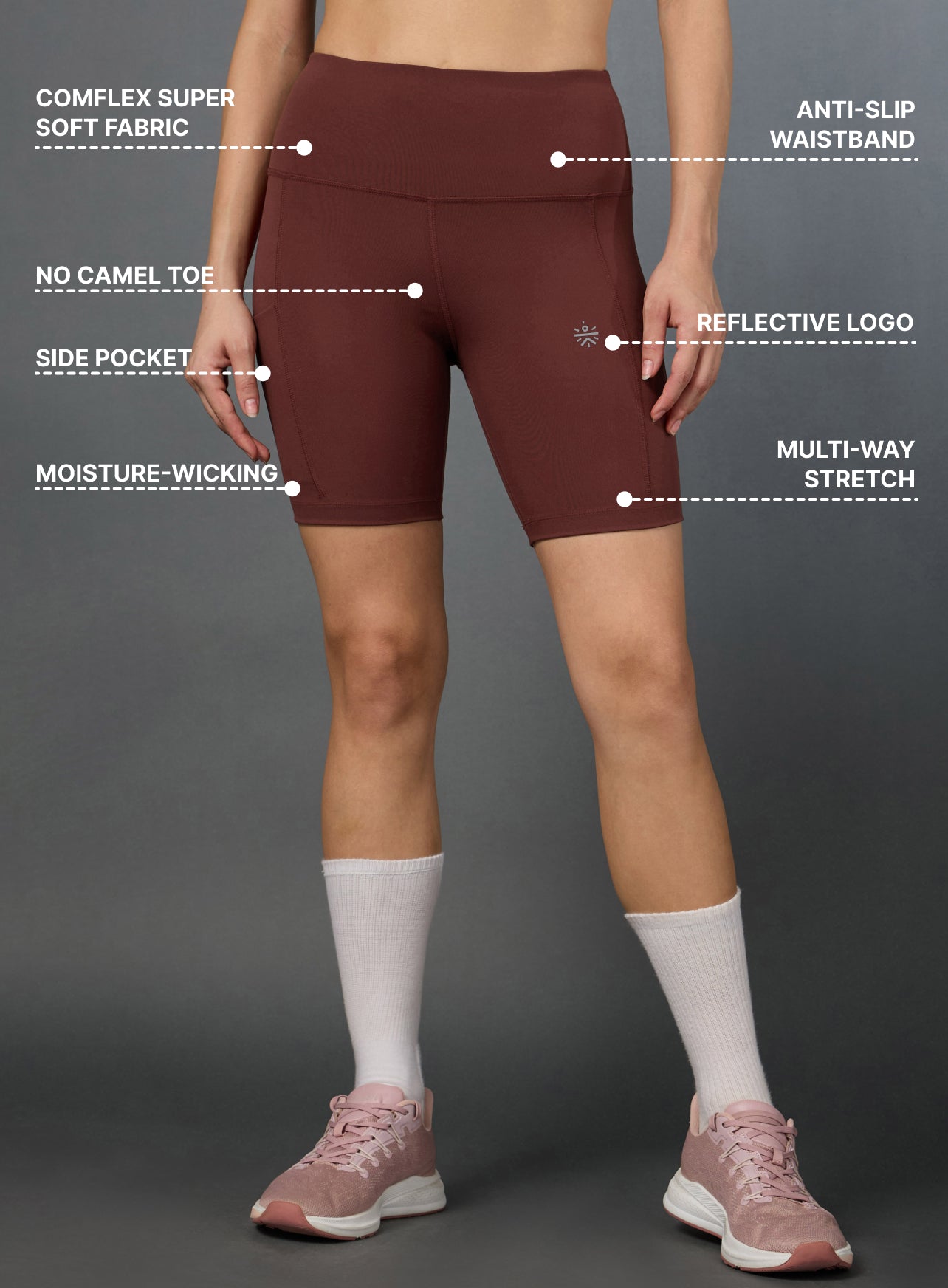 Women's Brown Performance Biker Shorts