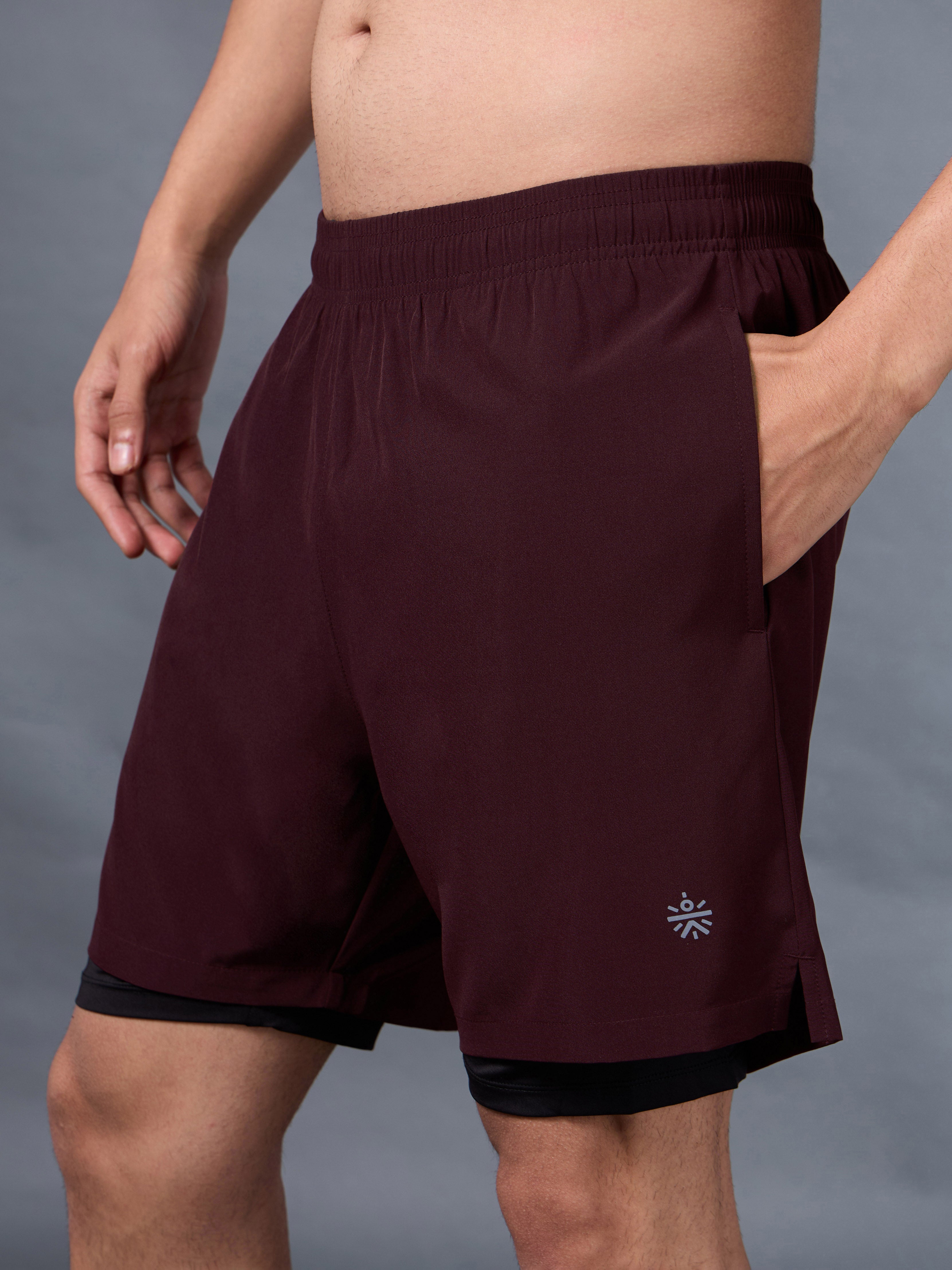 Men's Run Elevate Maroon Integrated Shorts
