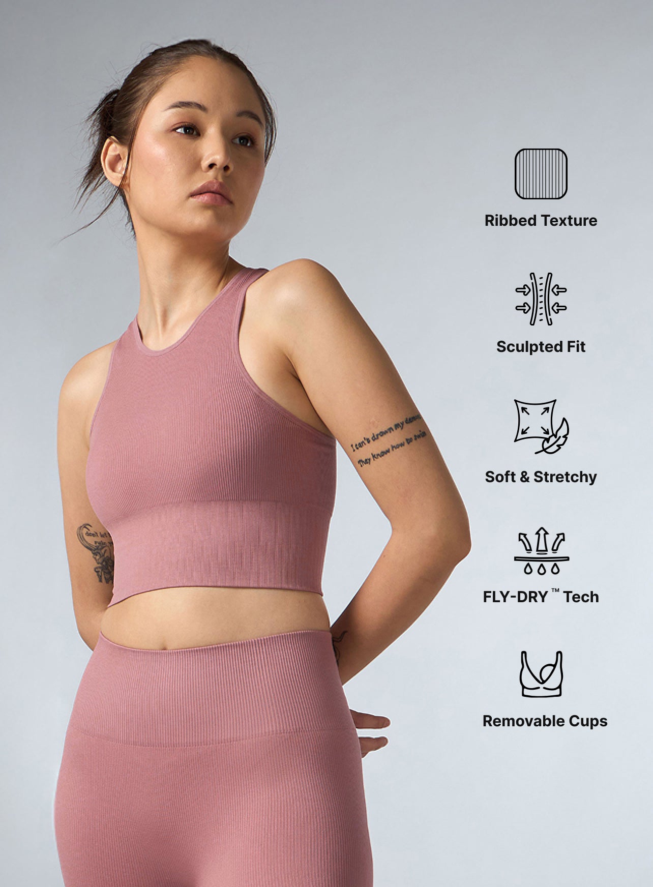 Women's Pink Versatile Cropped Top Seamless Medium Support Bra