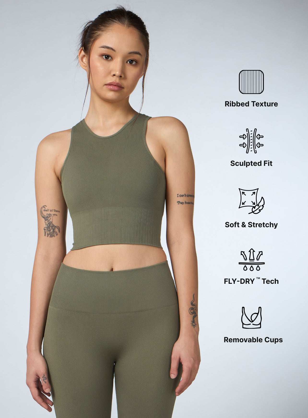 Women's Olive Versatile Cropped Top Seamless Medium Support Bra
