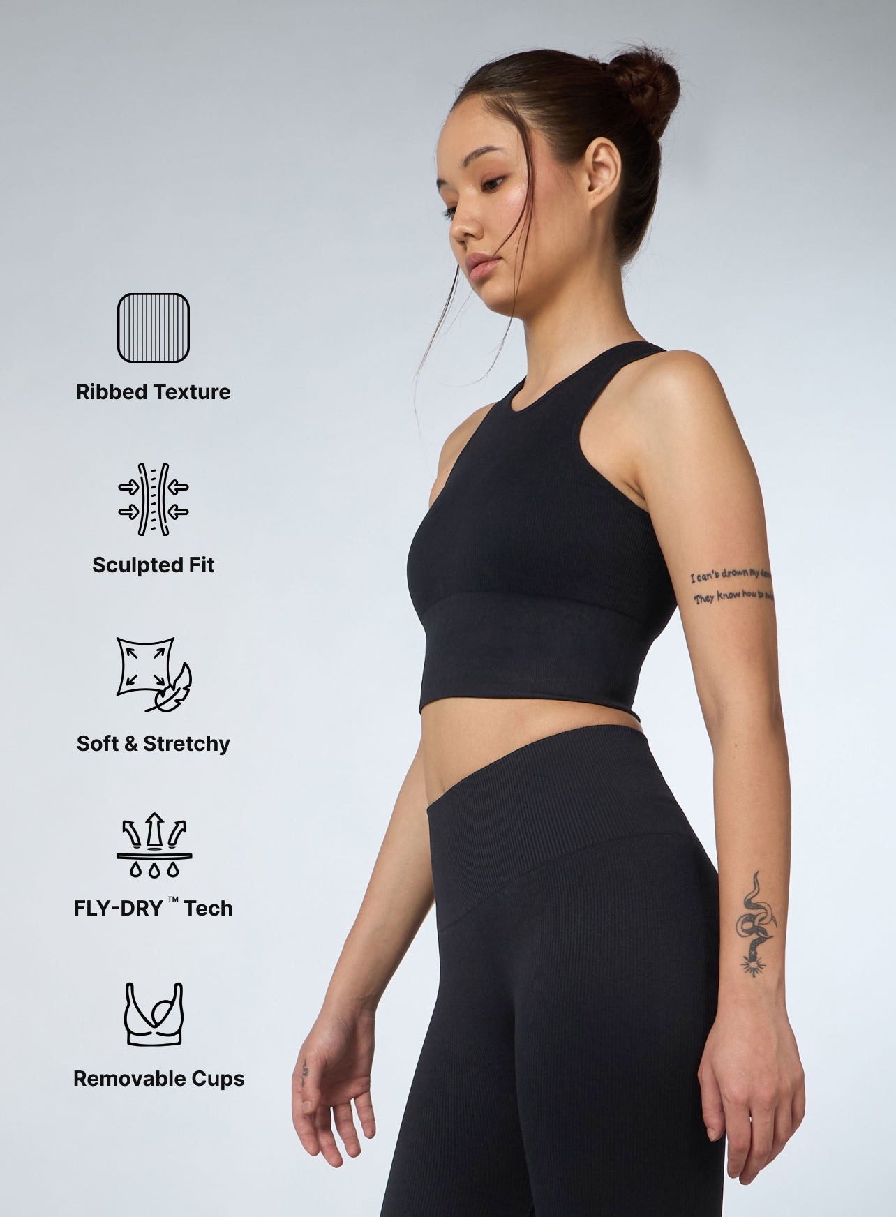 Women's Black Versatile Cropped Top Seamless Medium Support Bra