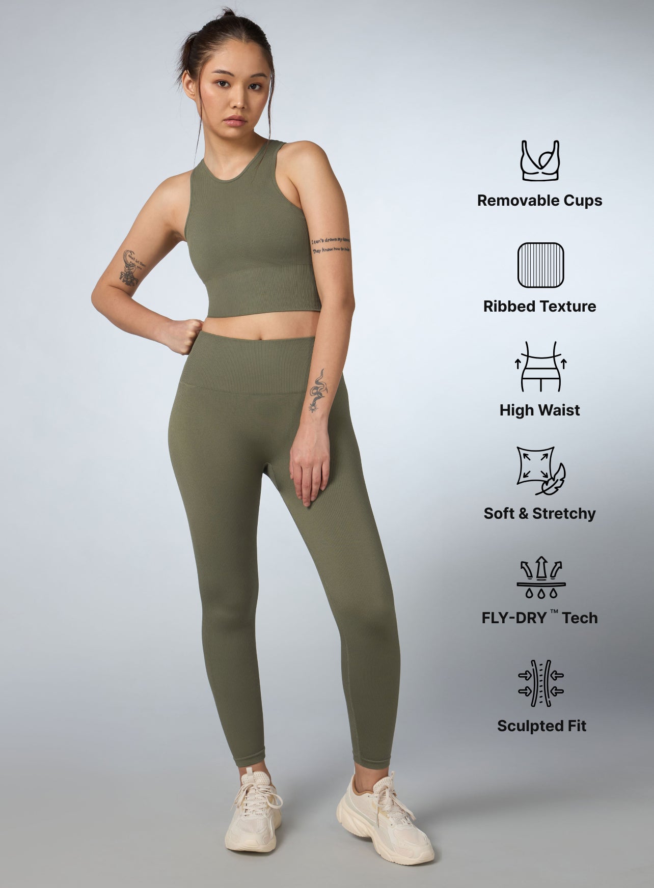 Women's Olive Versatile Seamless Co-ord Set