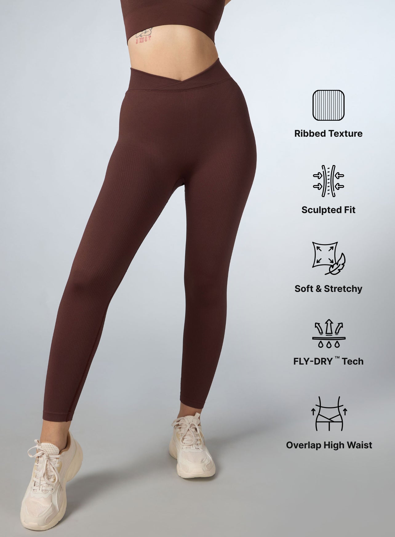 Women's Brown Cross Fit Seamless Tights