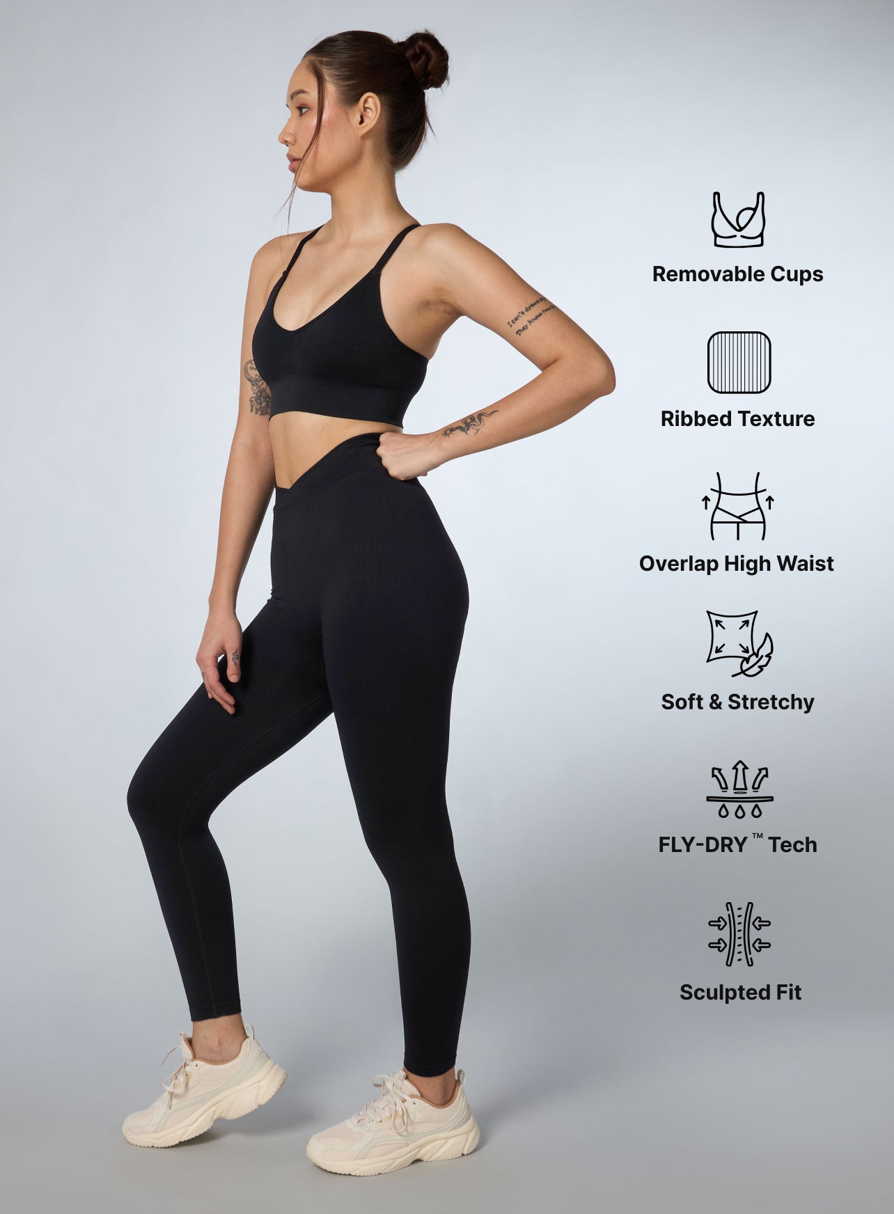 Women's Black Cross Fit Seamless Co-ord Set