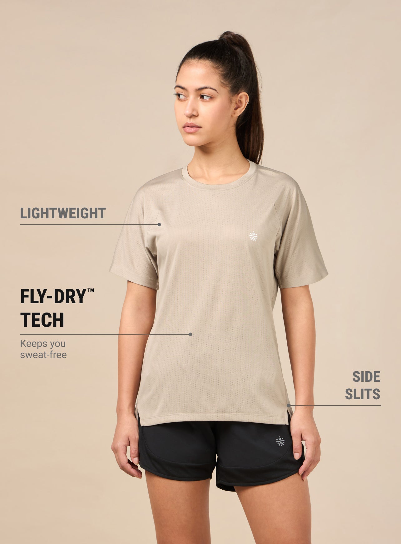 Women's Technical Knit Beige Run On T-shirt