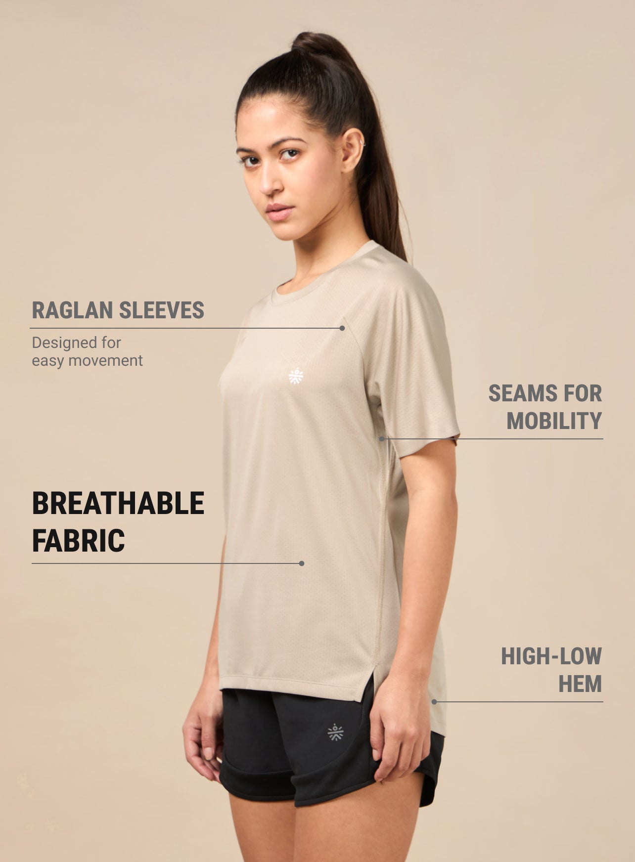 Women's Technical Knit Beige Run On T-shirt