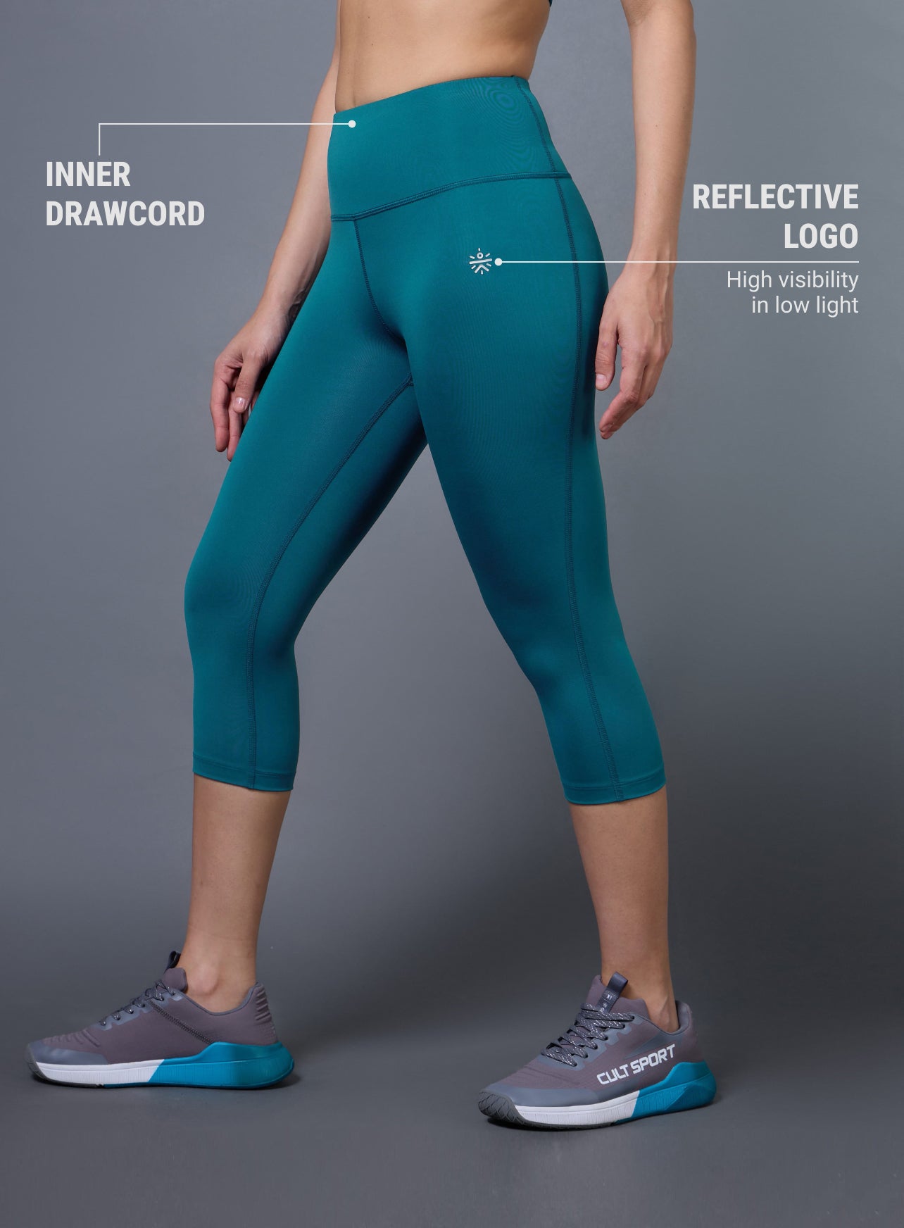 Women's Teal Everyday Run Cropped Length Tights