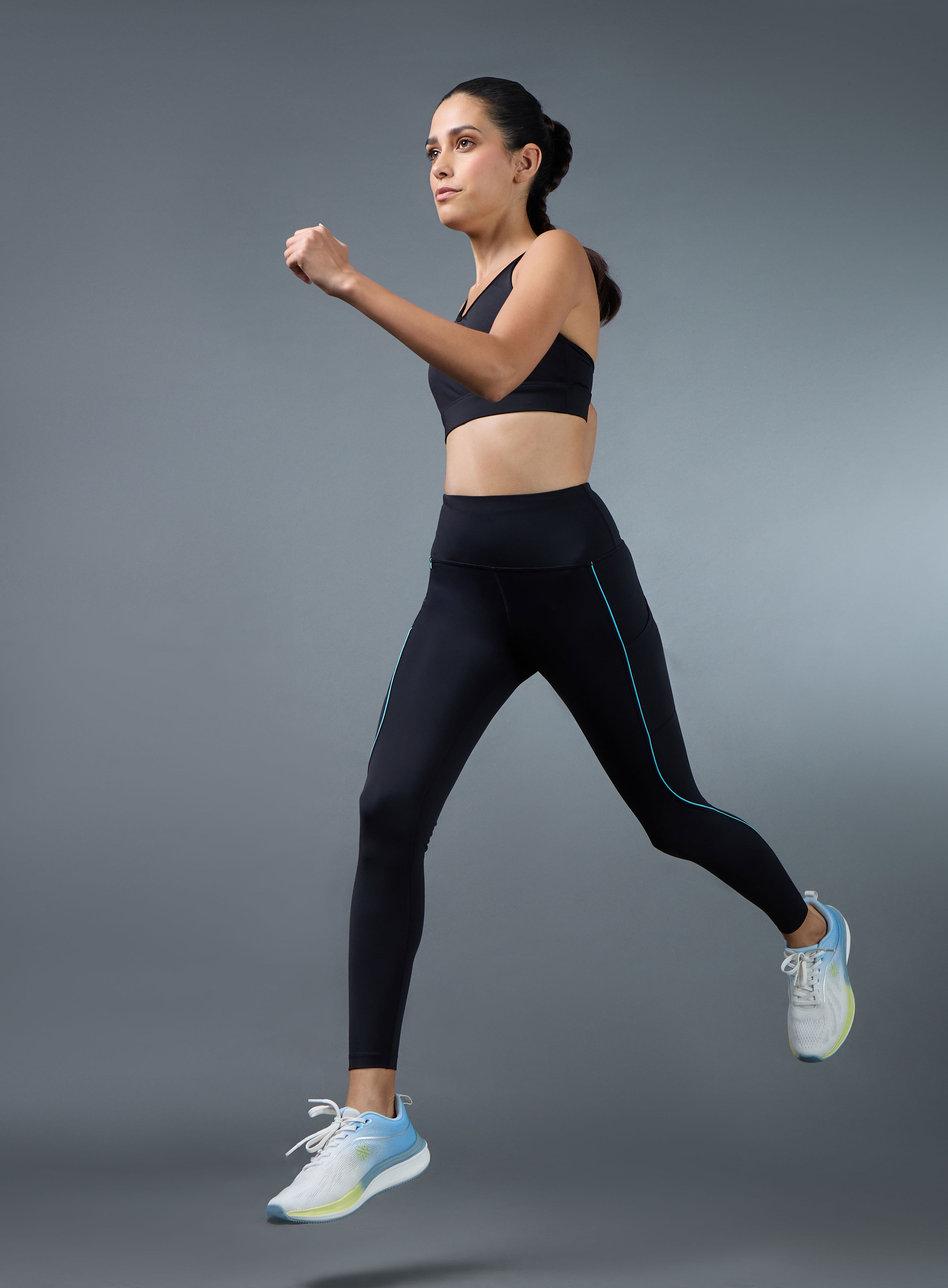 Women's Black Pace Up Running Tights