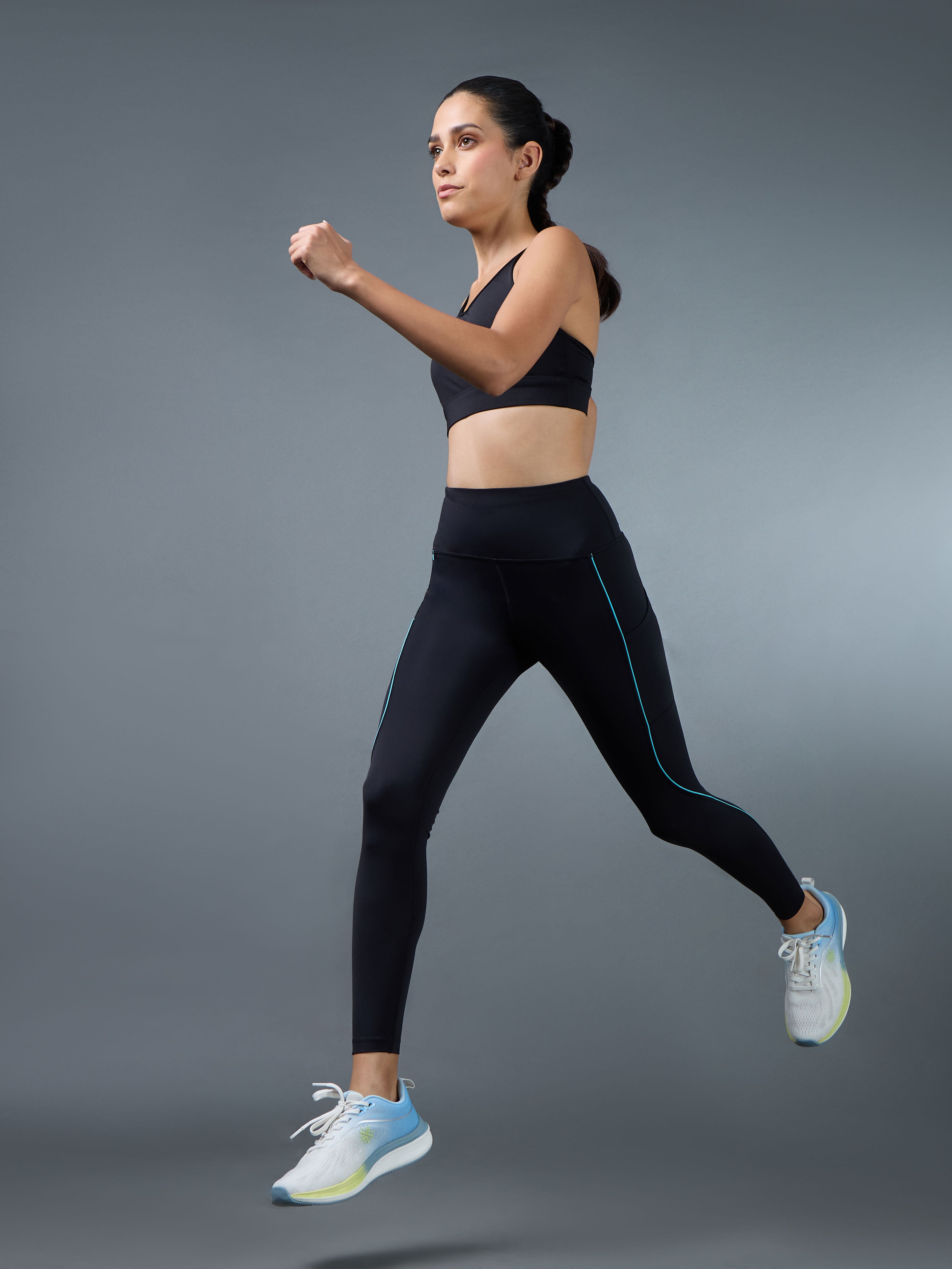 Women's Black Pace Up Running Tights