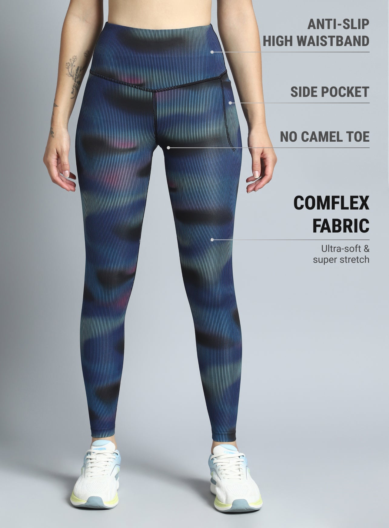 Women's Black Energy Map All Over Print COMFlex Tights