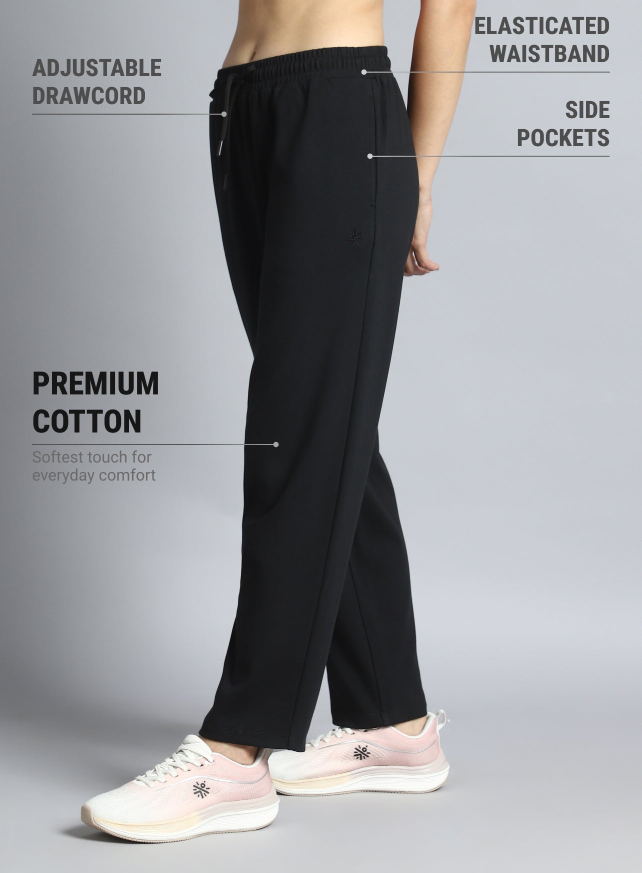 Women's Black Traveller Tapered Fit Trackpants