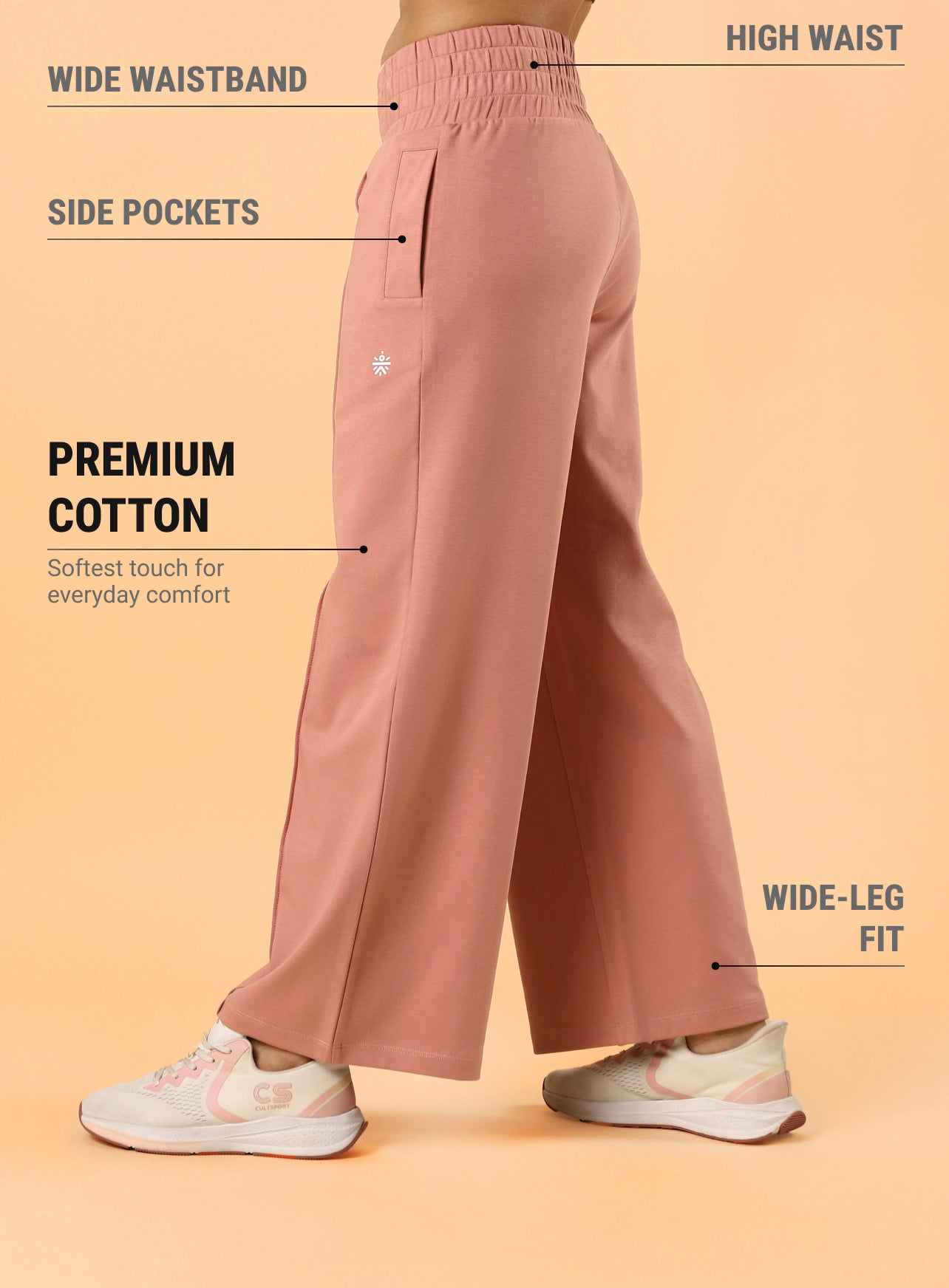 Women's Pink Flex Premium Wide Leg High Waist Pants