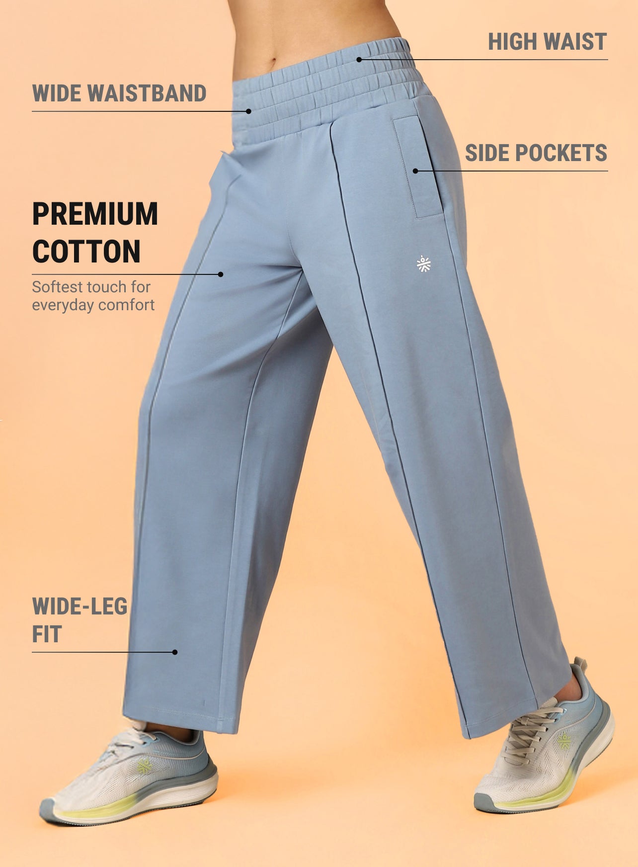 Women's Blue Flex Premium Wide Leg High Waist Pants