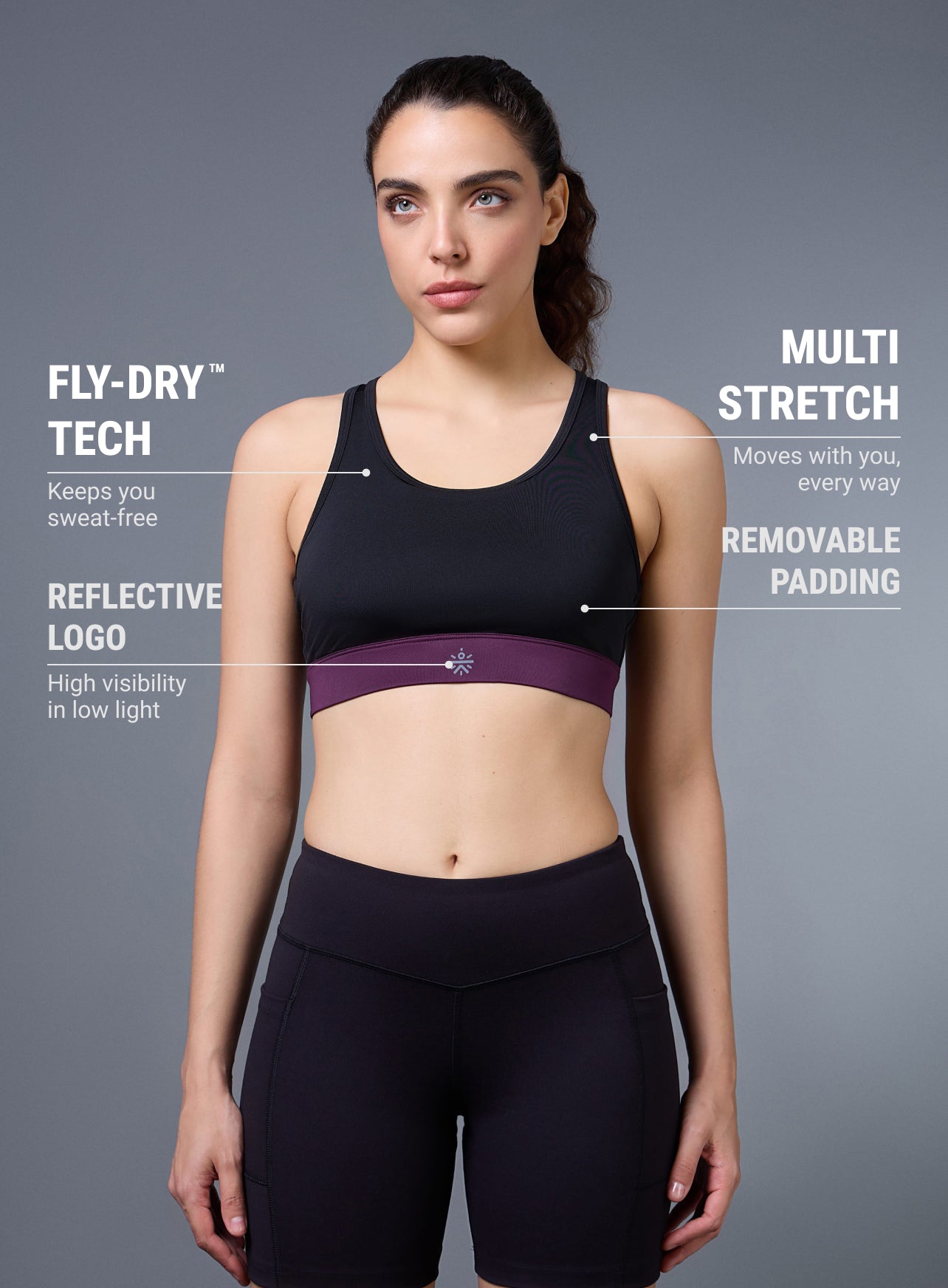 Women's Black Run Forward High Support Bra