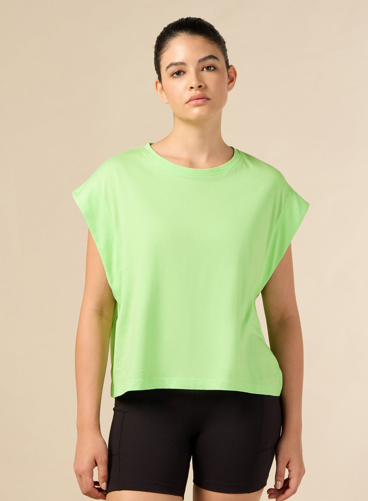 Women's Training Cotton Green Muscle Top