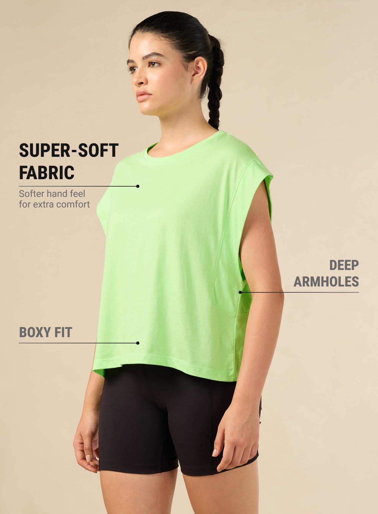 Women's Training Cotton Green Muscle Top