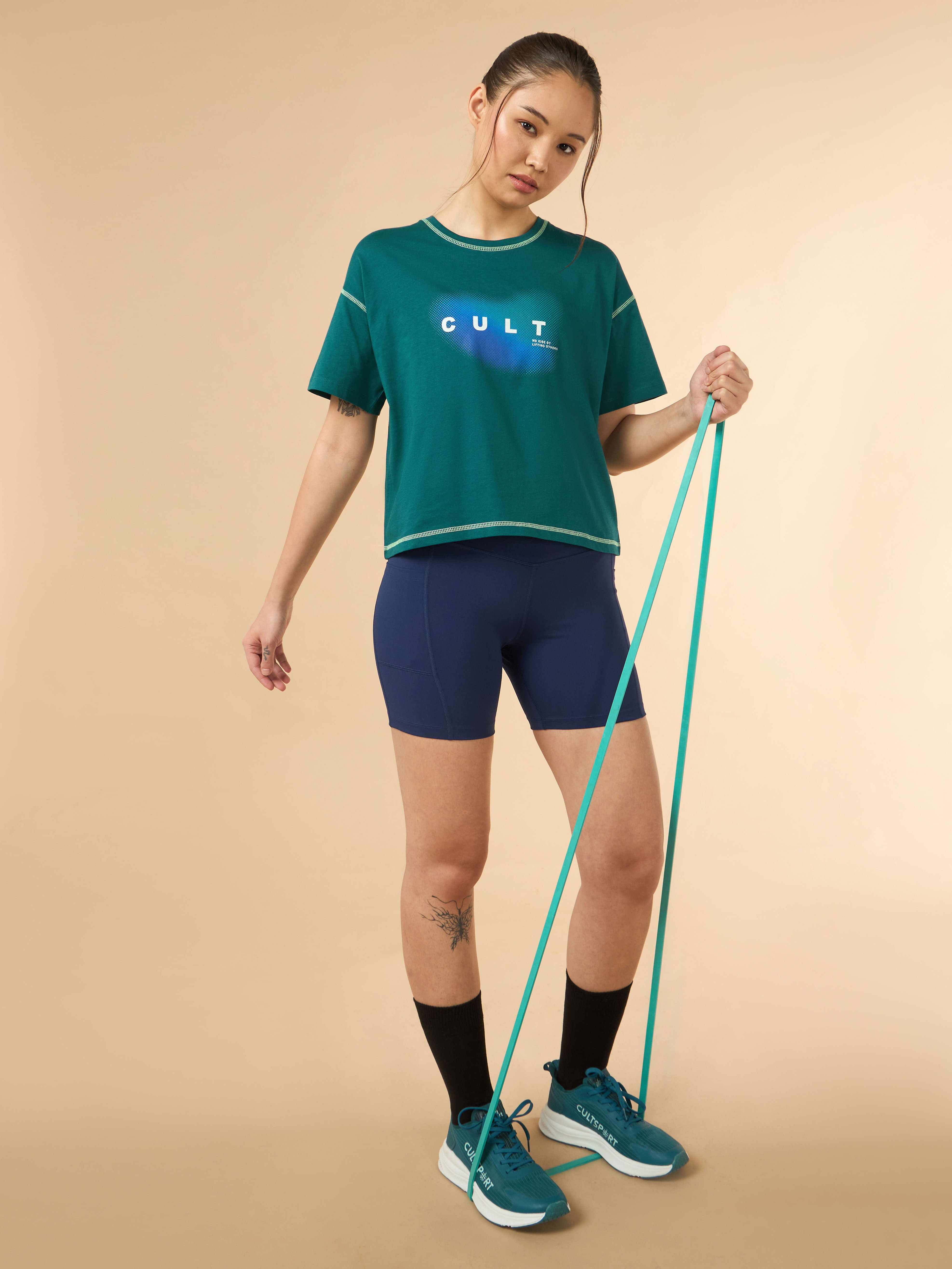 Women's Teal Cult Spirit Graphic Boxy crop T-shirt