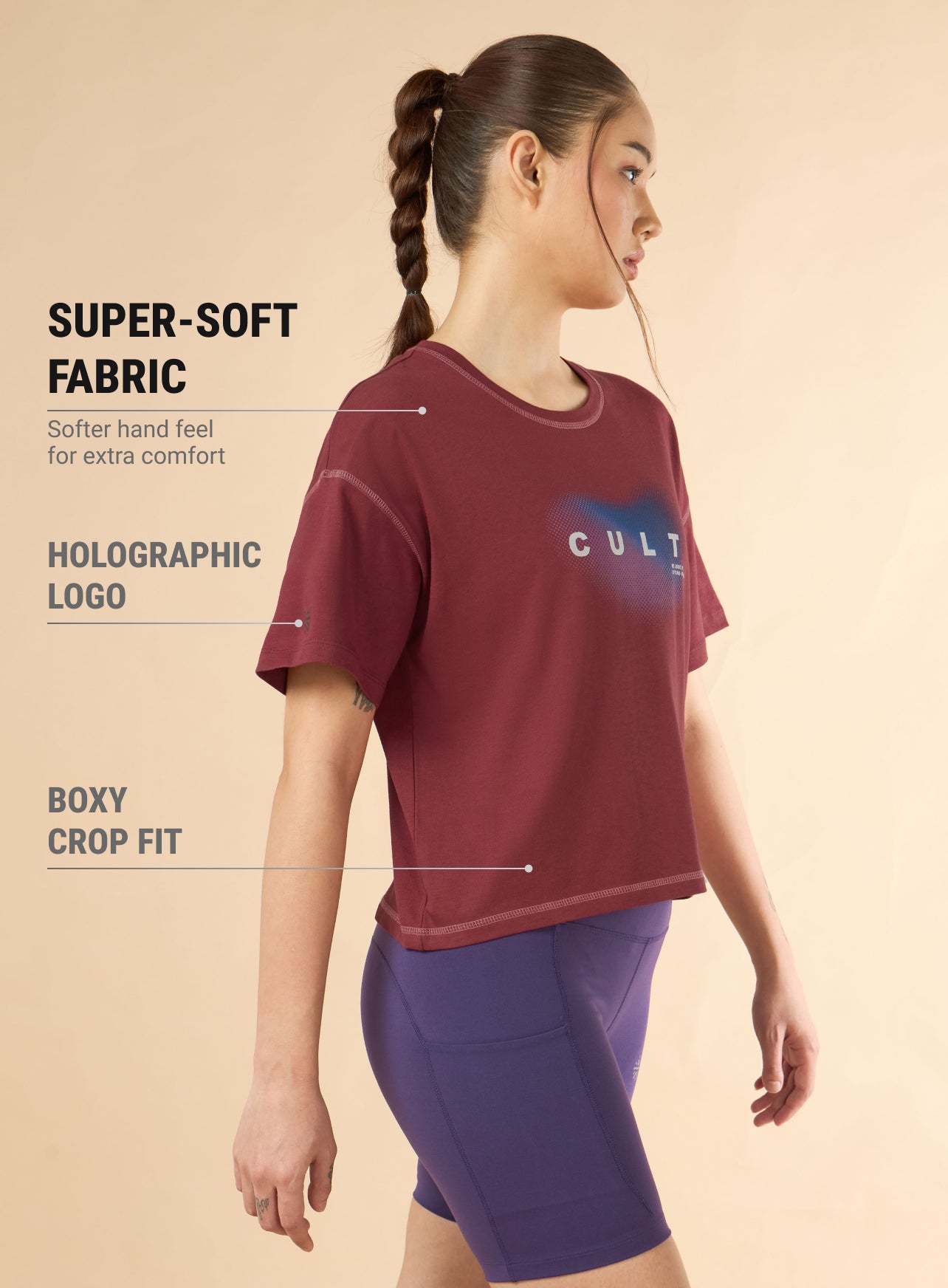 Women's Maroon Cult Spirit Graphic Boxy Crop T-shirt