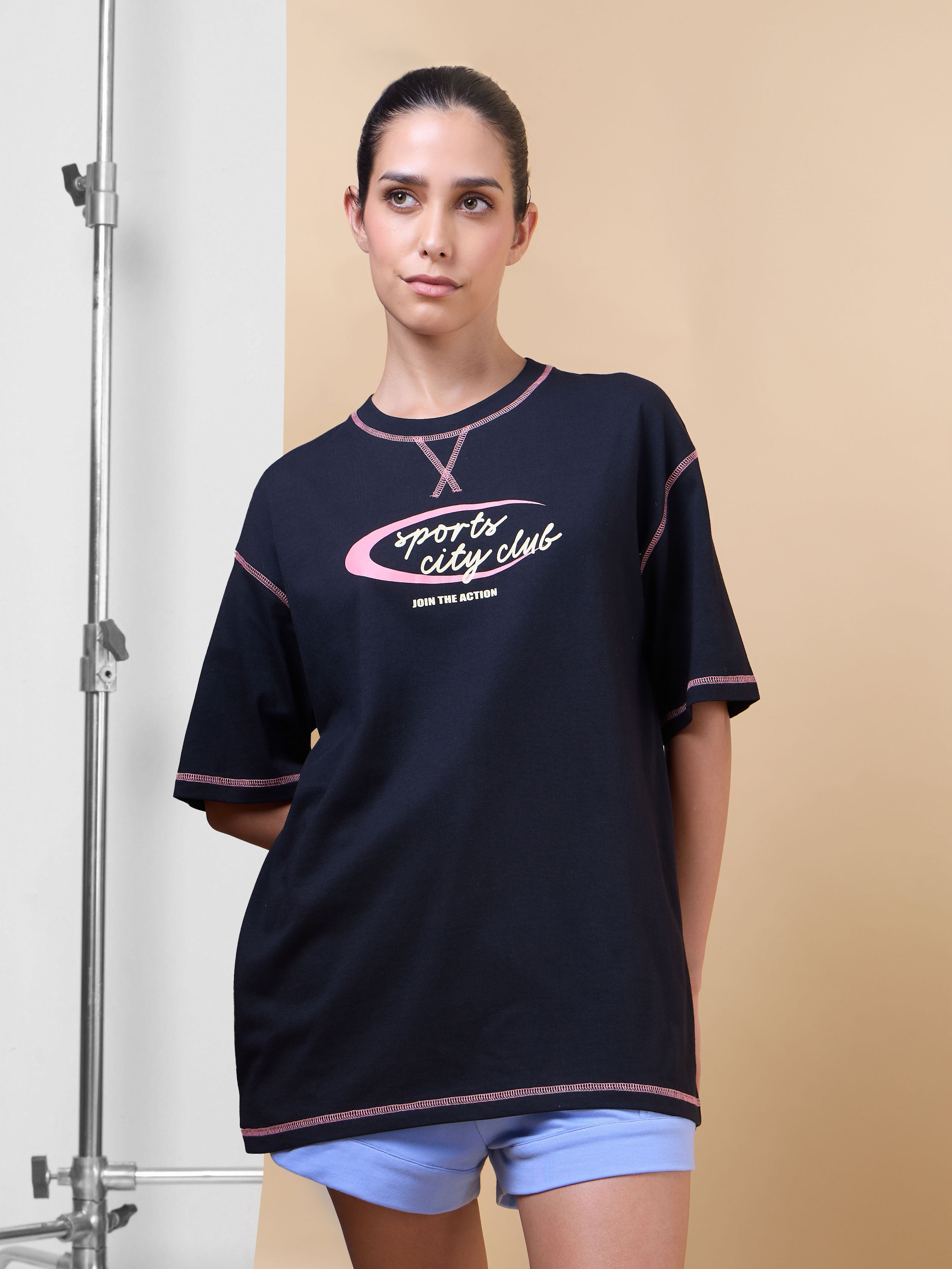 Women's Black Sports City Club Oversized T-shirt