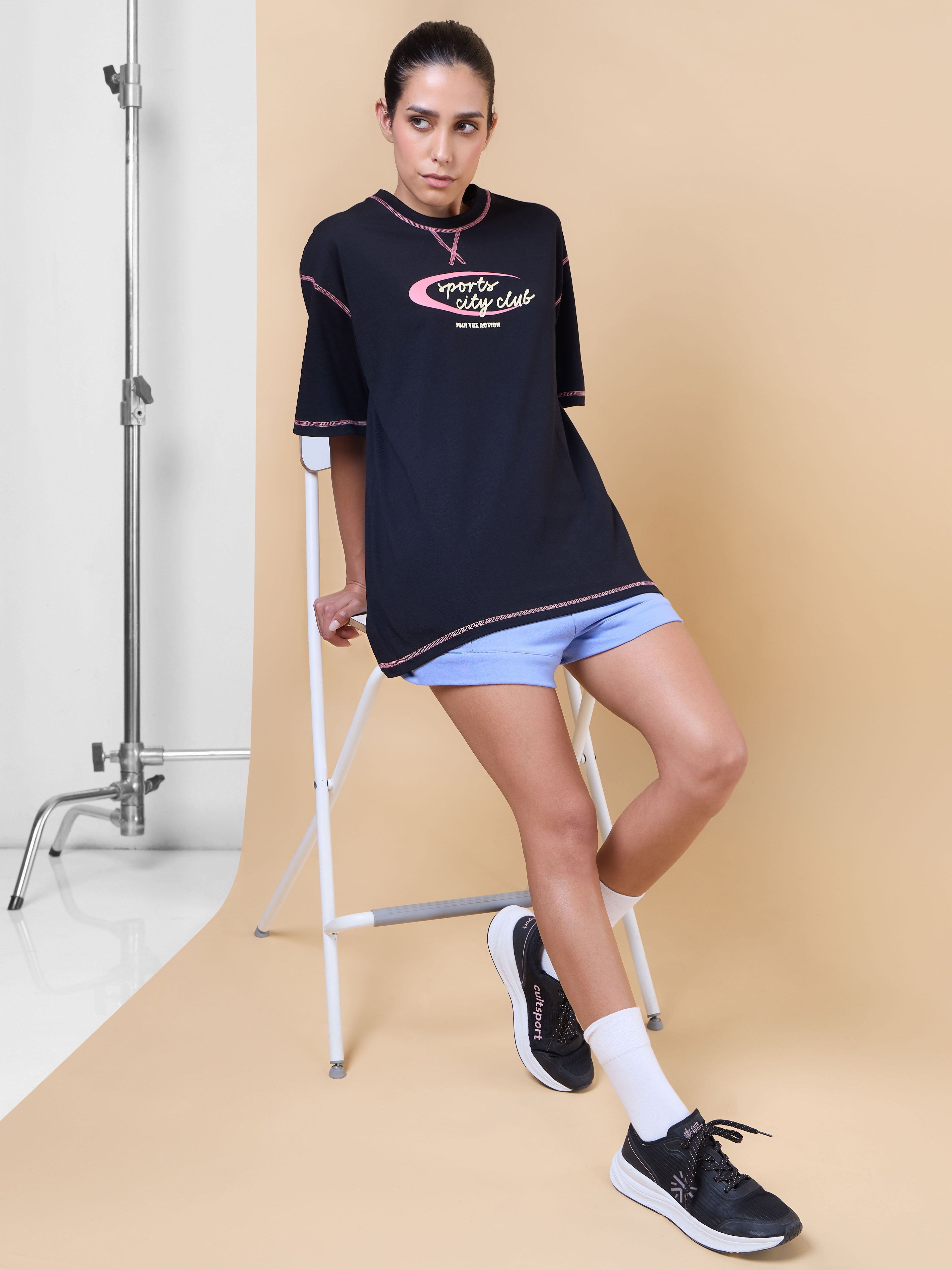 Women's Black Sports City Club Oversized T-shirt