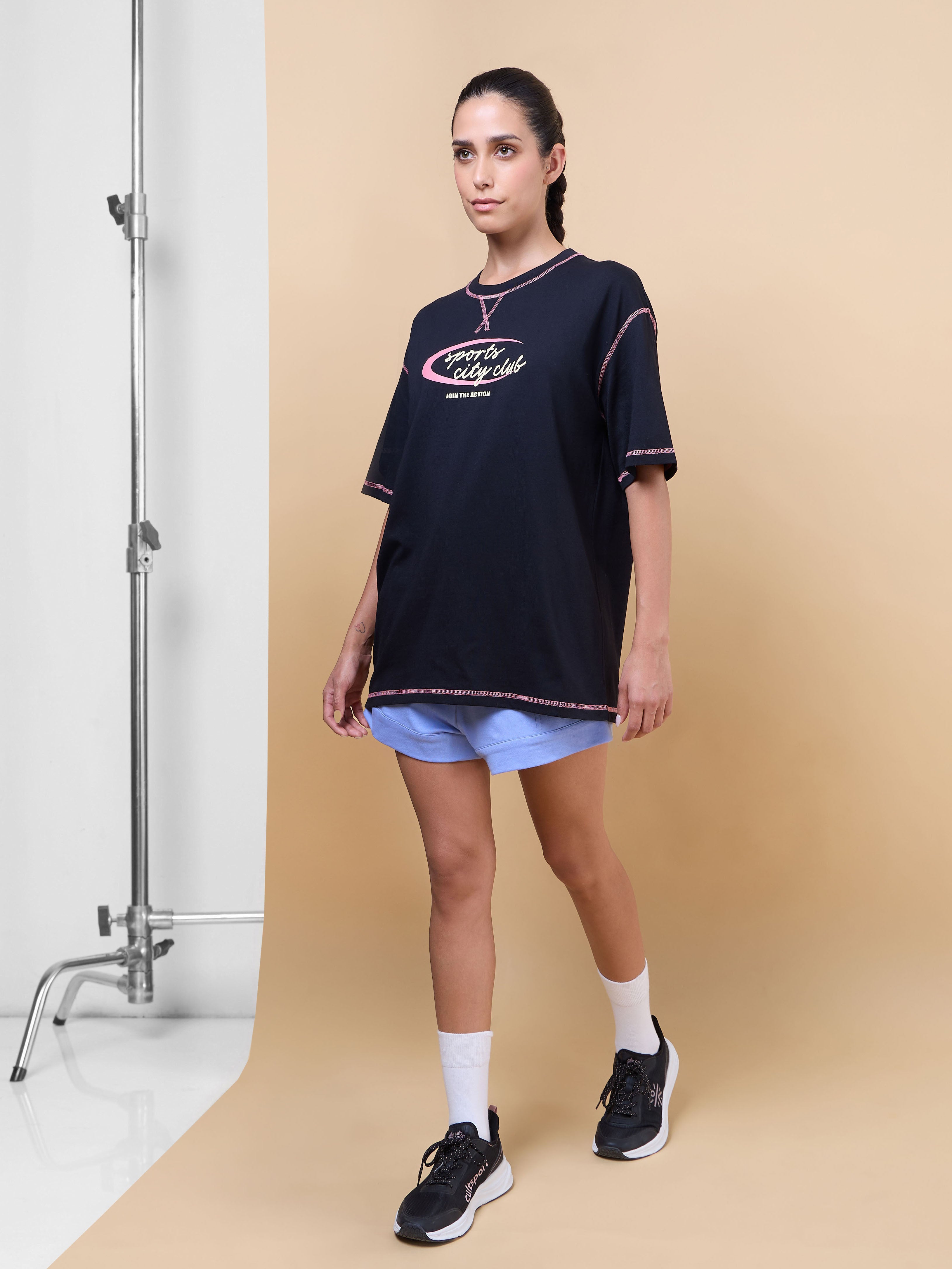 Women's Black Sports City Club Oversized T-shirt