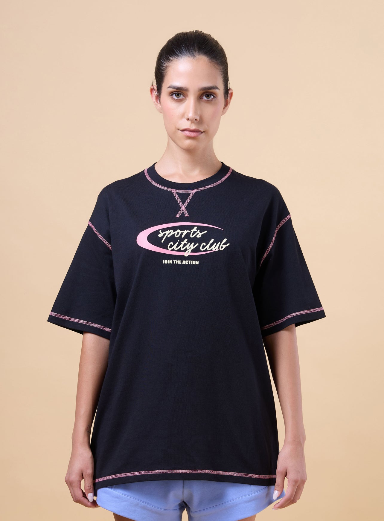 Women's Black Sports City Club Oversized T-shirt