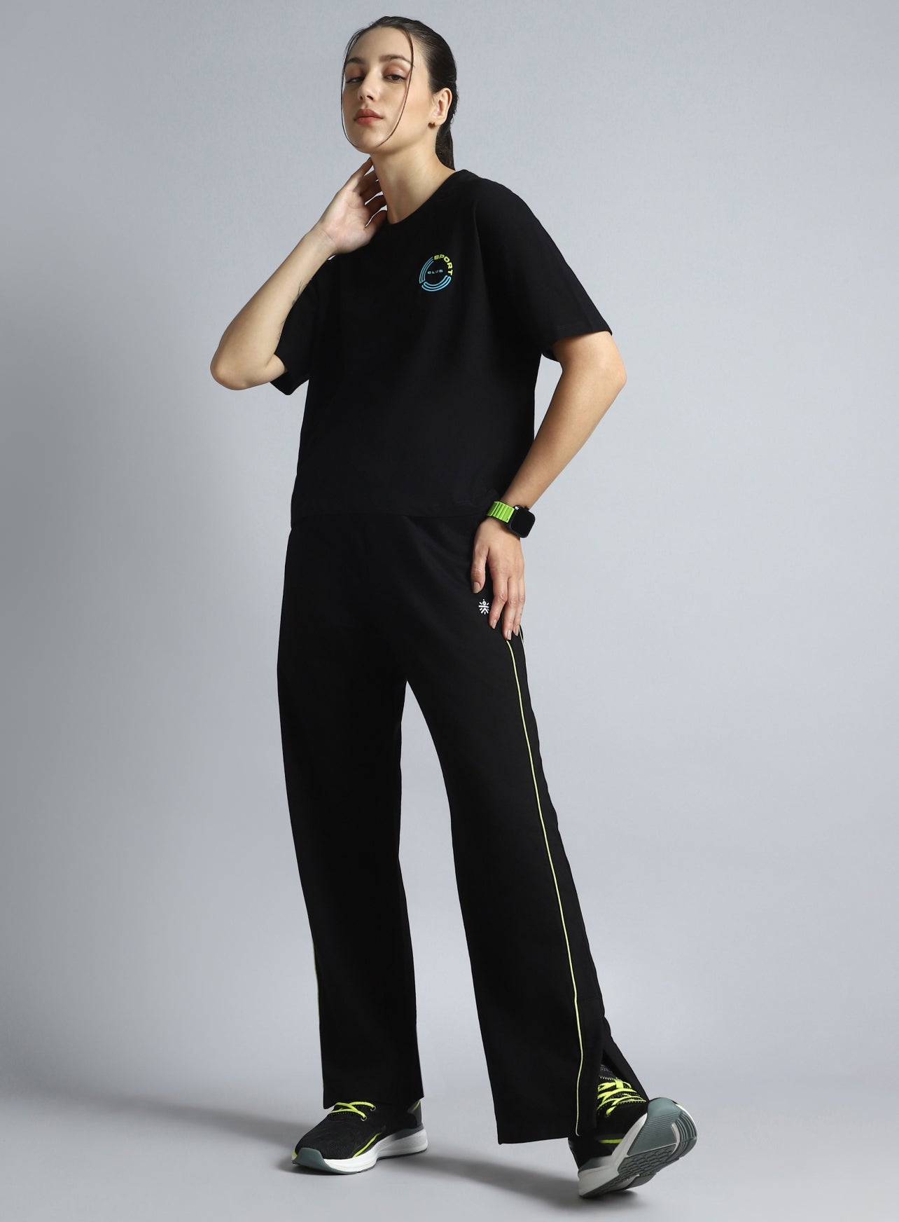 Women's Black Sports Club Relaxed fit T-shirt