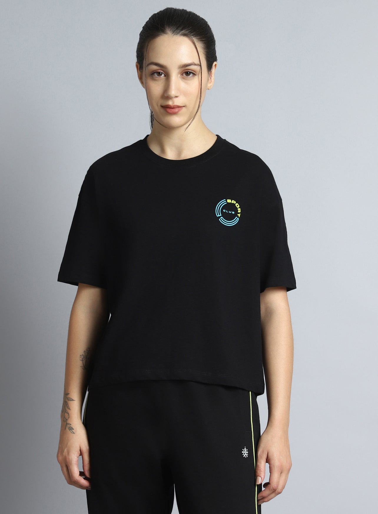 Women's Black Sports Club Relaxed fit T-shirt