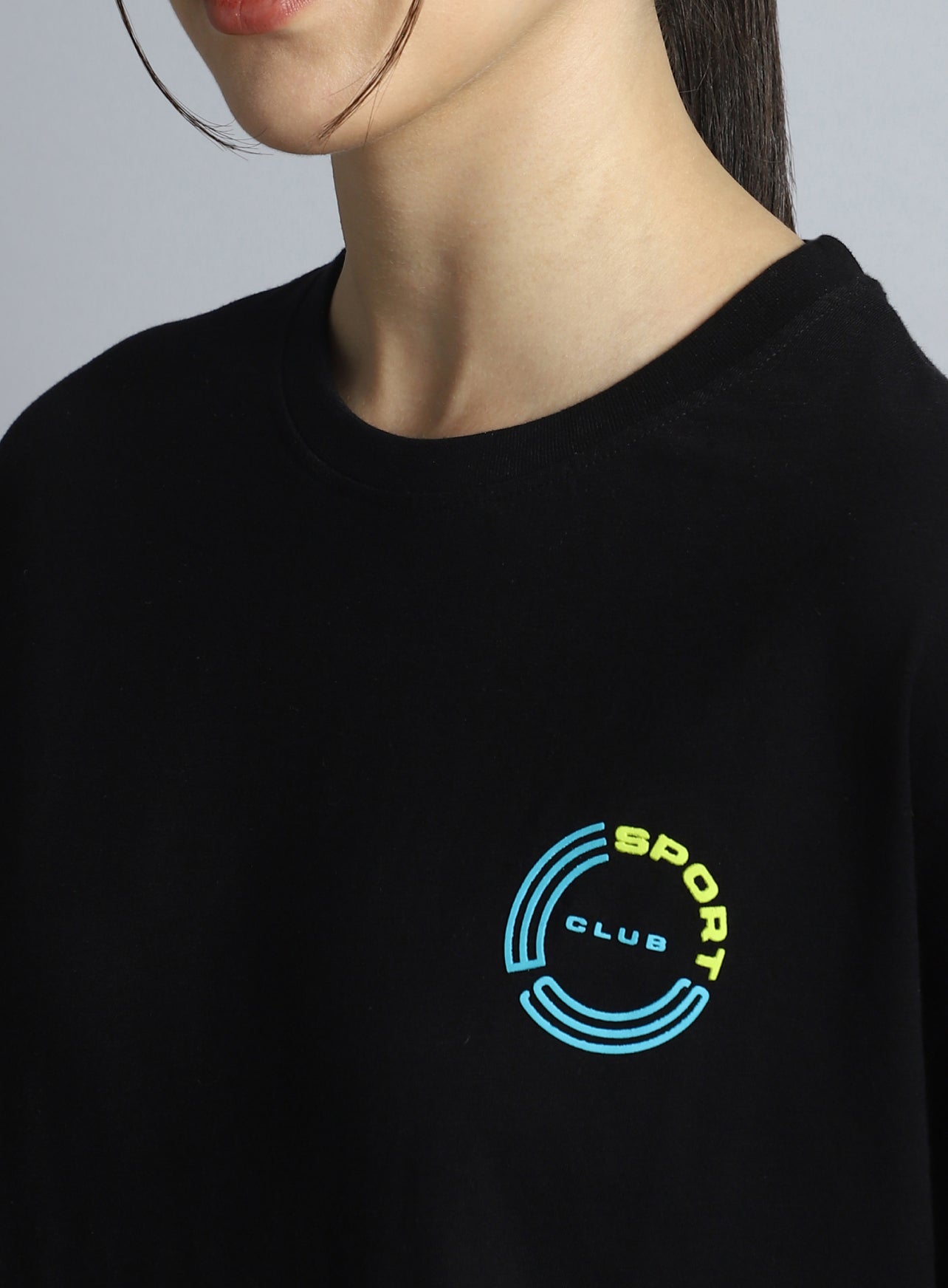 Women's Black Sports Club Relaxed fit T-shirt