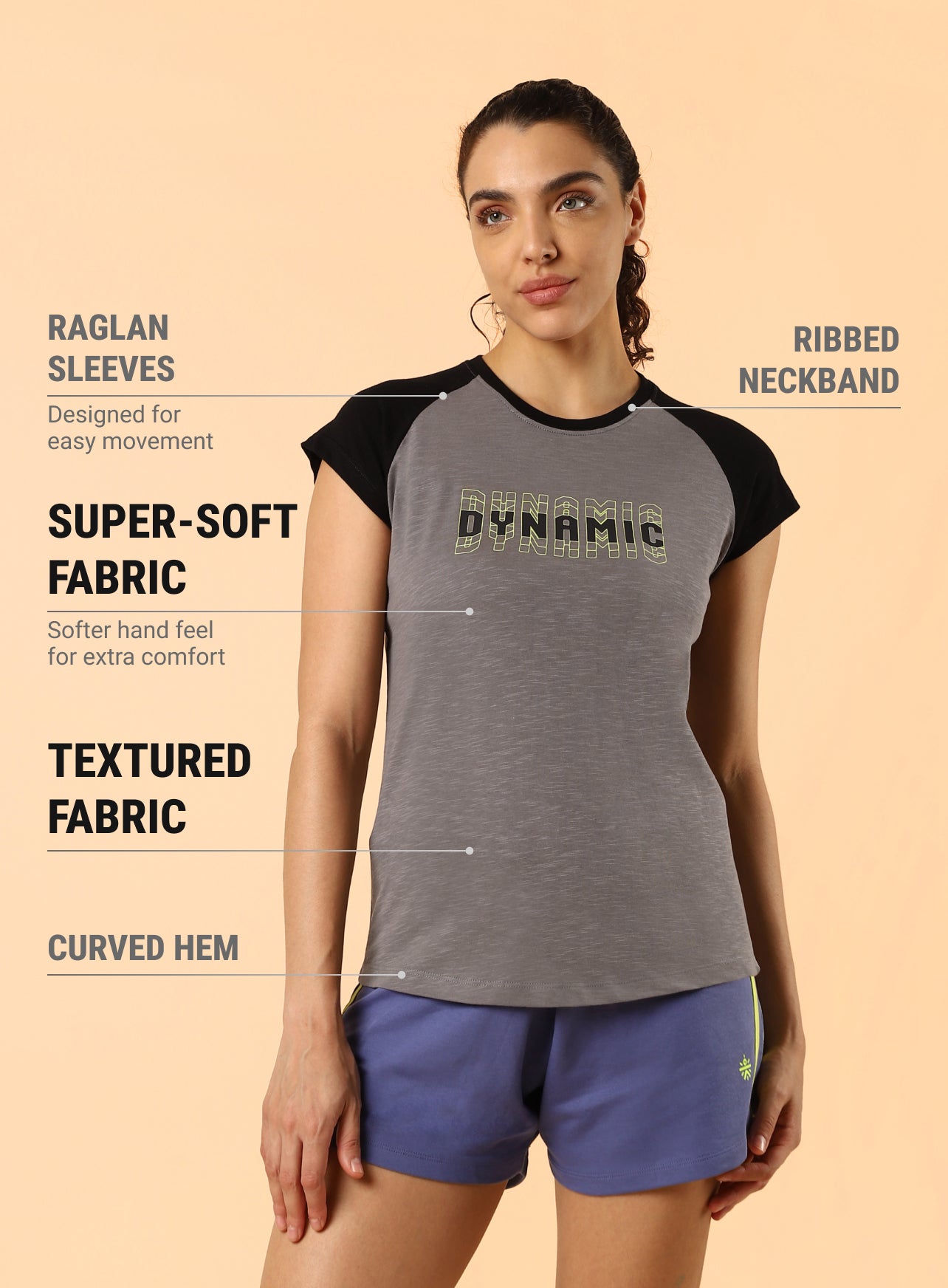 Women's Dark Grey Dynamic Ringer T-shirt