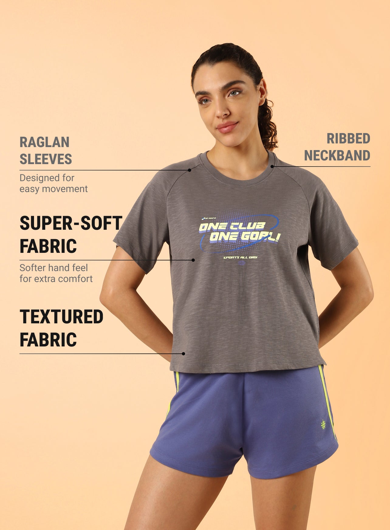 Women's Dark Grey Club Boxy Crop fit T-shirt