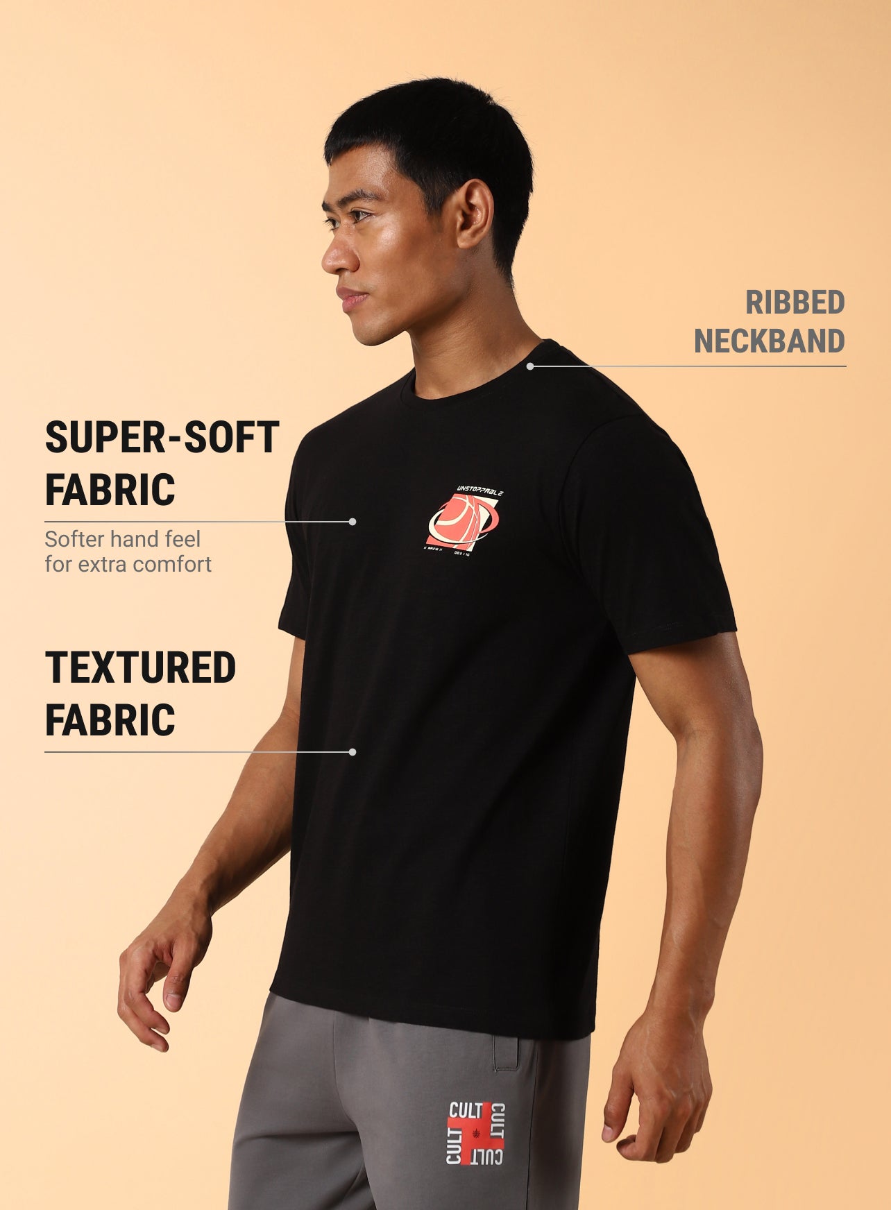 Men's Black Unstoppable Typo T-shirt