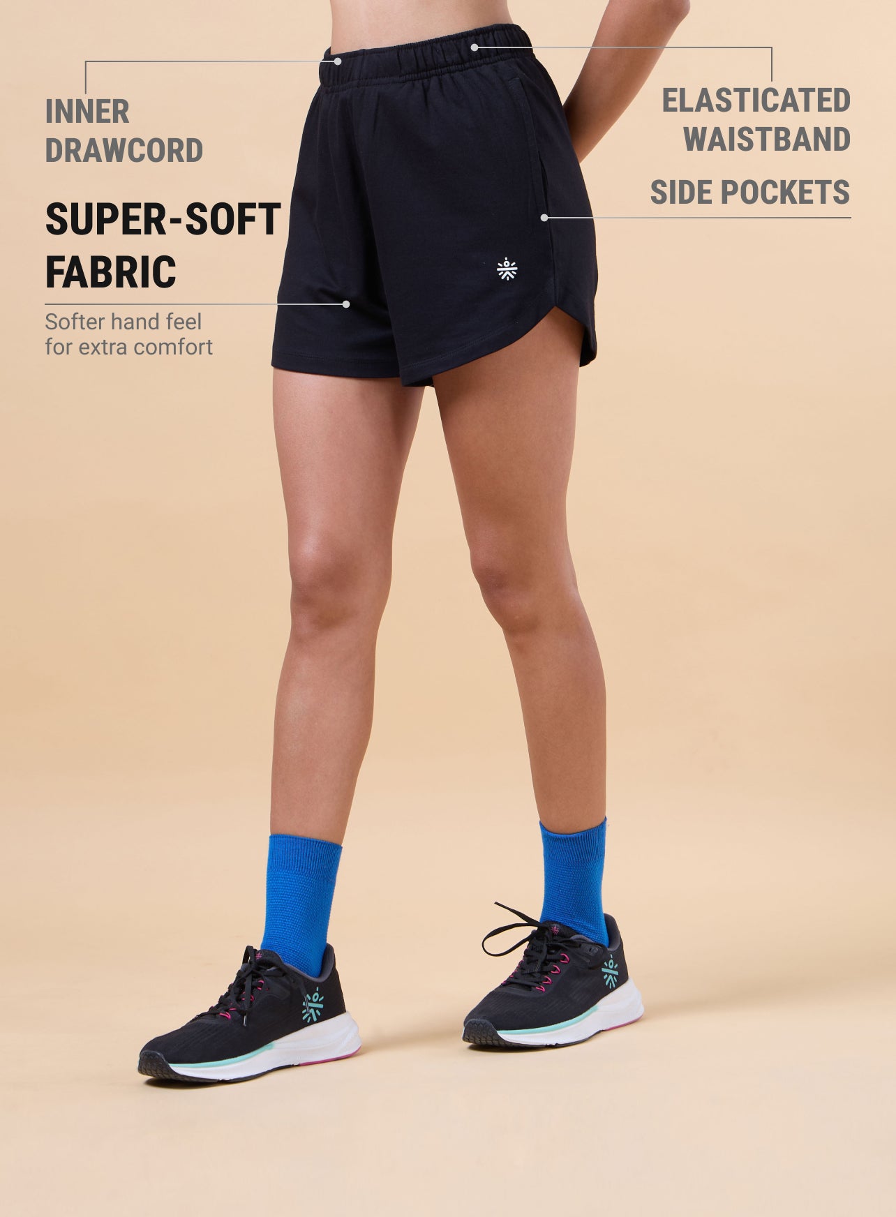 Women's Black Sports Club Shorts