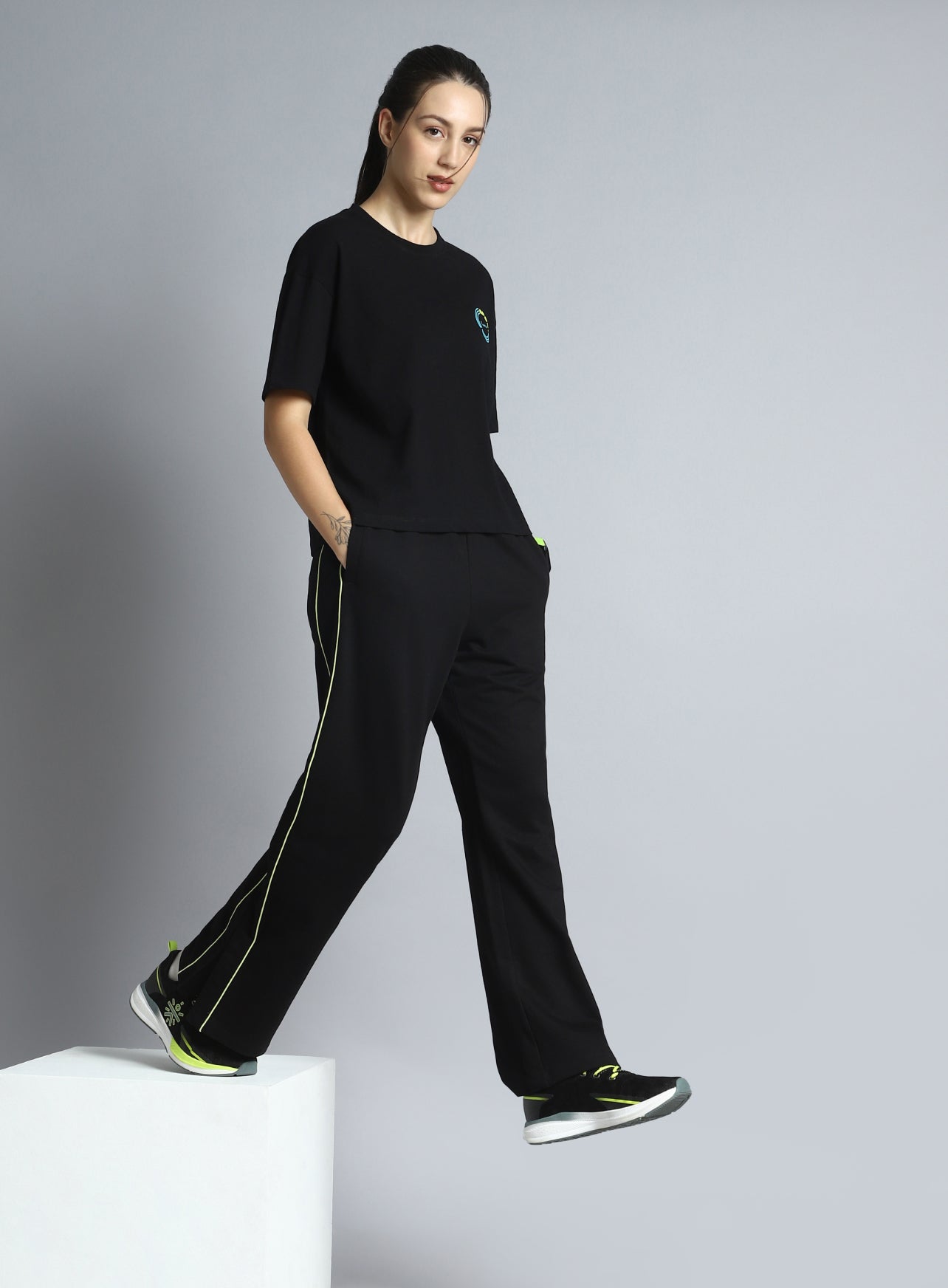 Women's Black Community Straight Trackpants