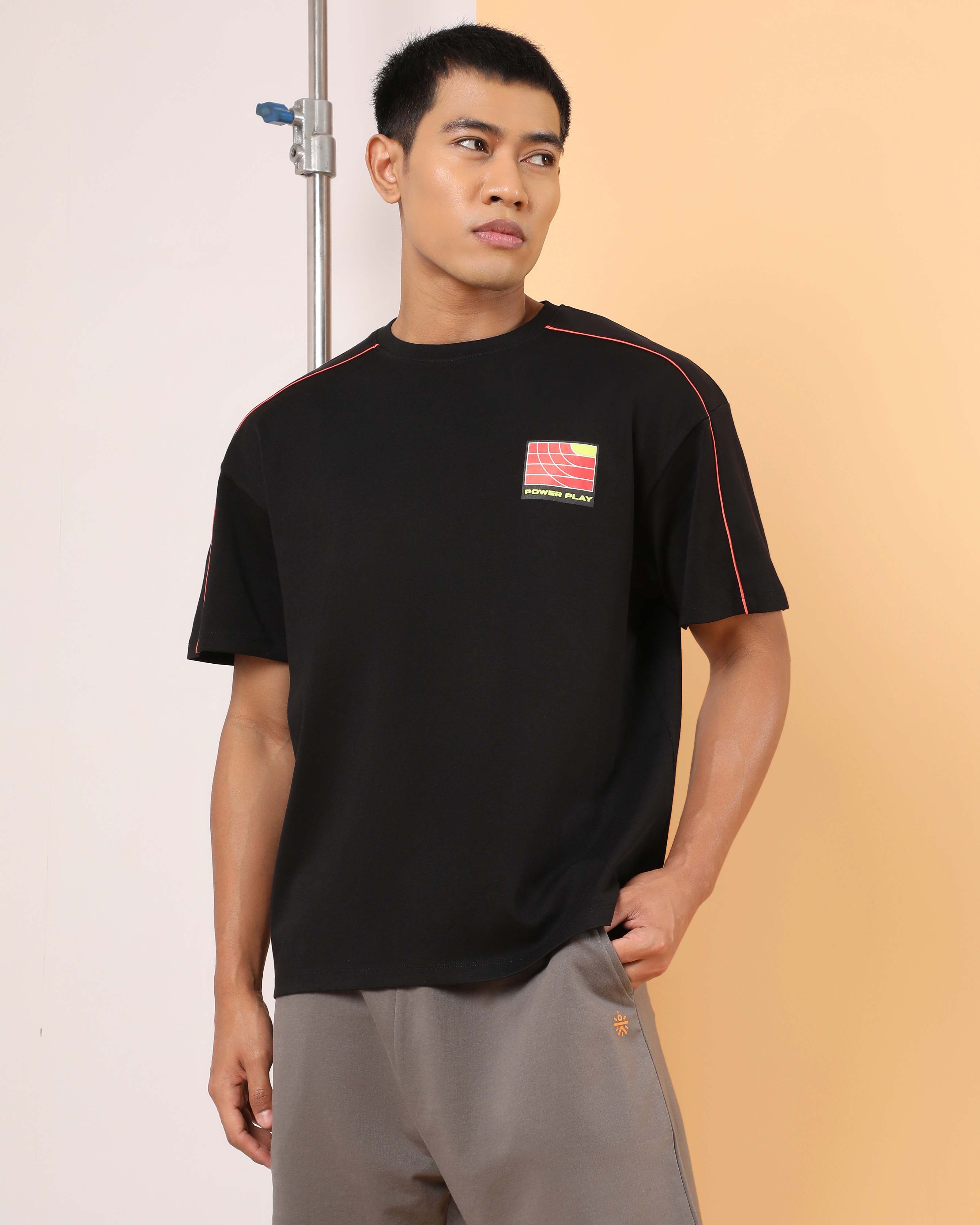 Men's Black Power Play Relaxed fit T-shirt